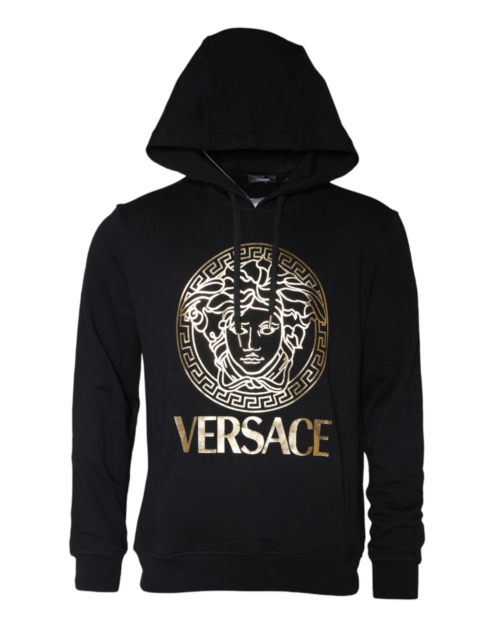 Versace Schwarzer Kapuzenpullover aus Baumwolle mit Medusa-Print