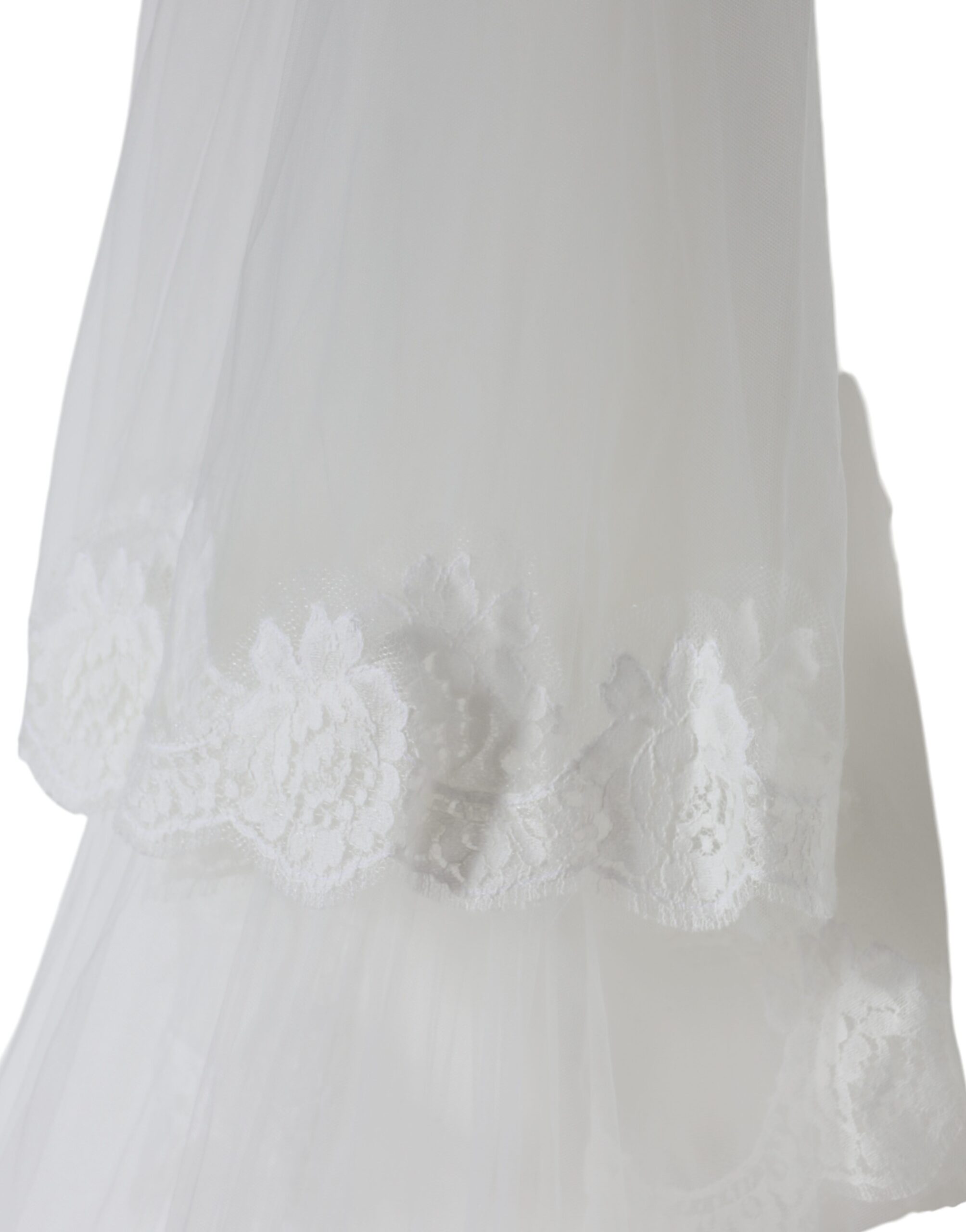 Voal de mireasă lung până la podea din nailon cu dantelă florală albă Dolce &amp; Gabbana