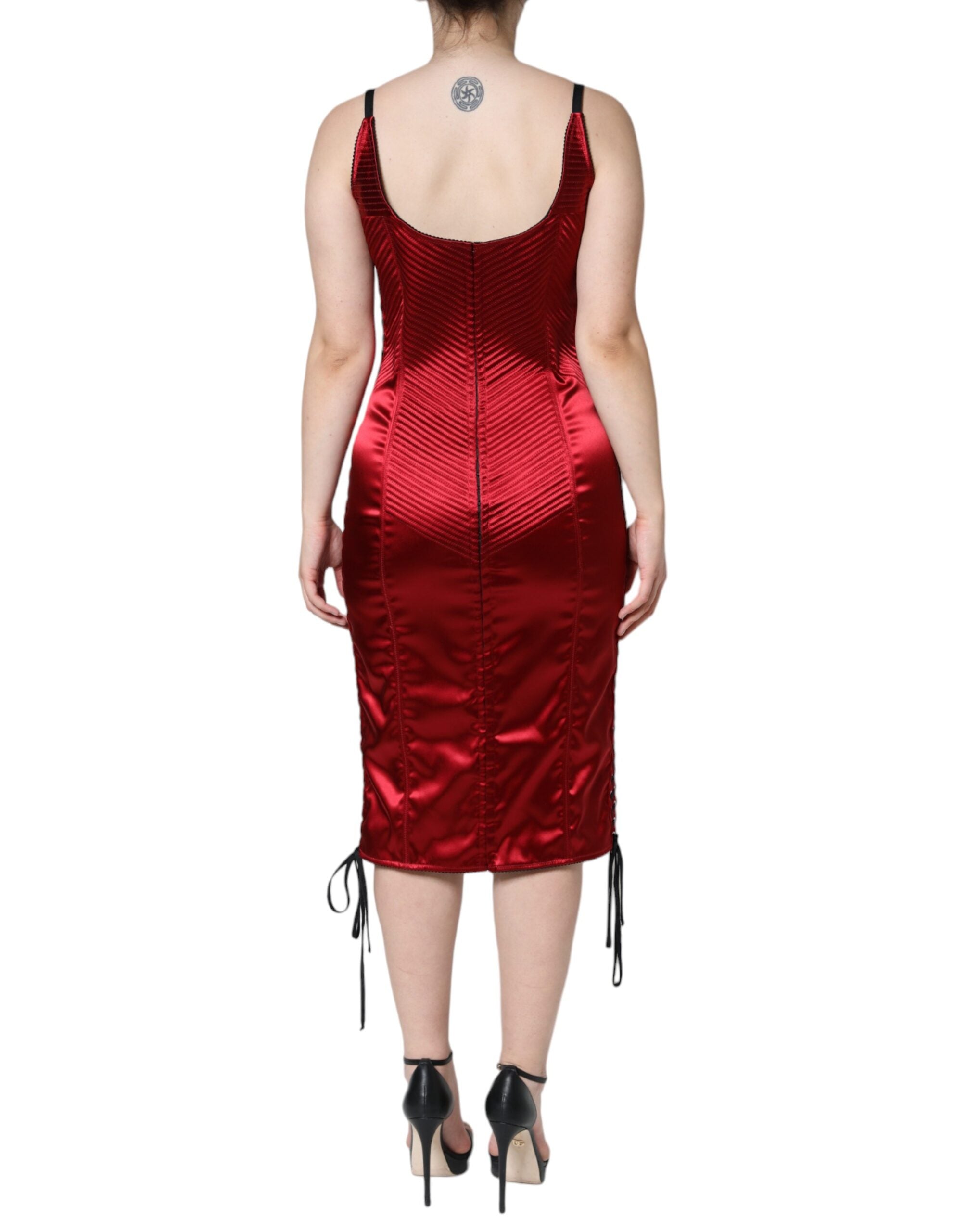 Rochie midi mulată cu model bustier și dantelă Dolce &amp; Gabbana roșie