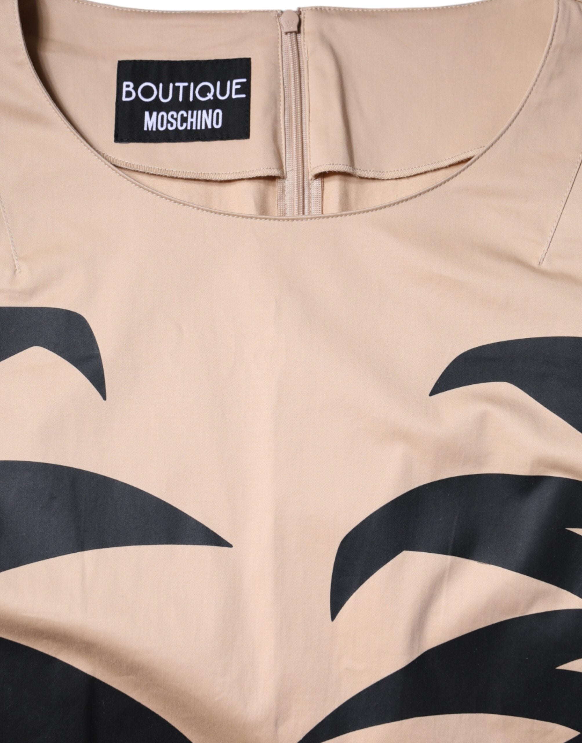 Rochie Moschino bej din bumbac cu mânecă scurtă până la genunchi