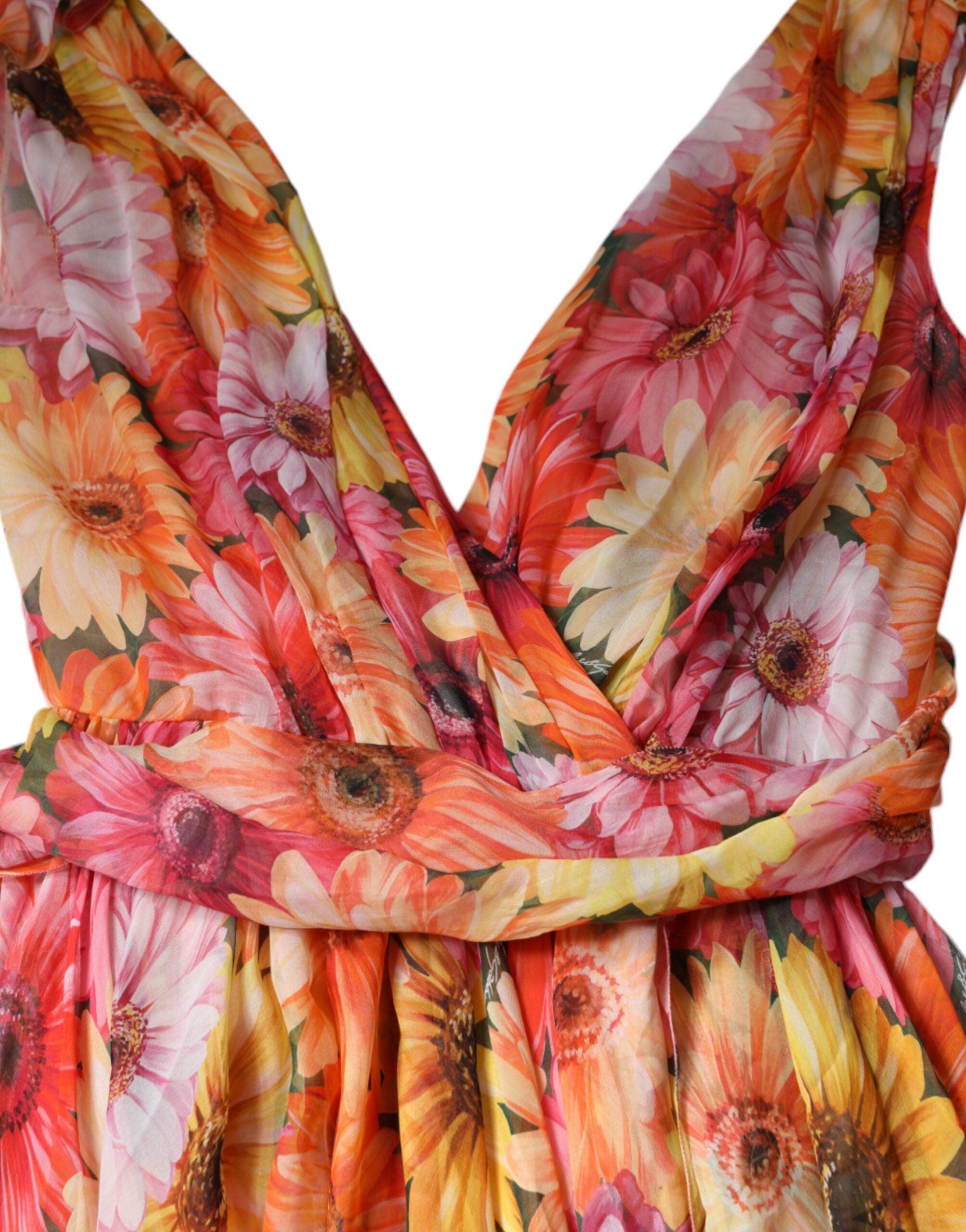 Rochie midi Dolce &amp; Gabbana cu imprimeu floral multicolor, fără mâneci, cu decolteu în V