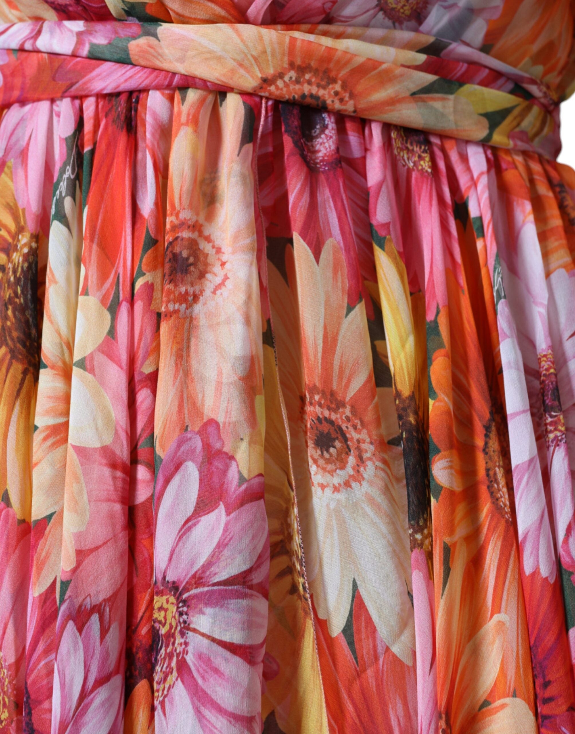 Rochie midi Dolce &amp; Gabbana cu imprimeu floral multicolor, fără mâneci, cu decolteu în V