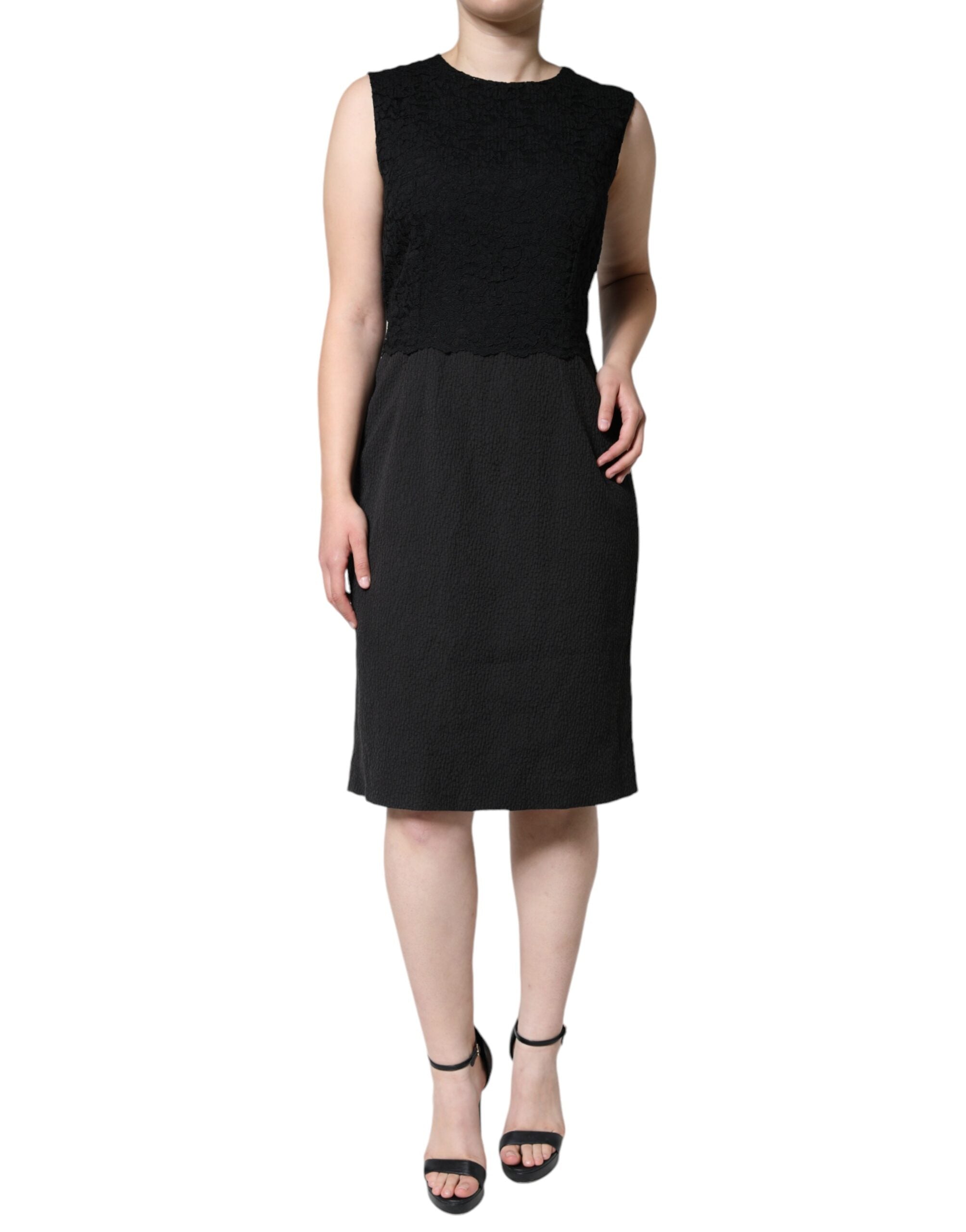 Rochie Dolce &amp; Gabbana neagră din bumbac, lungime genunchi
