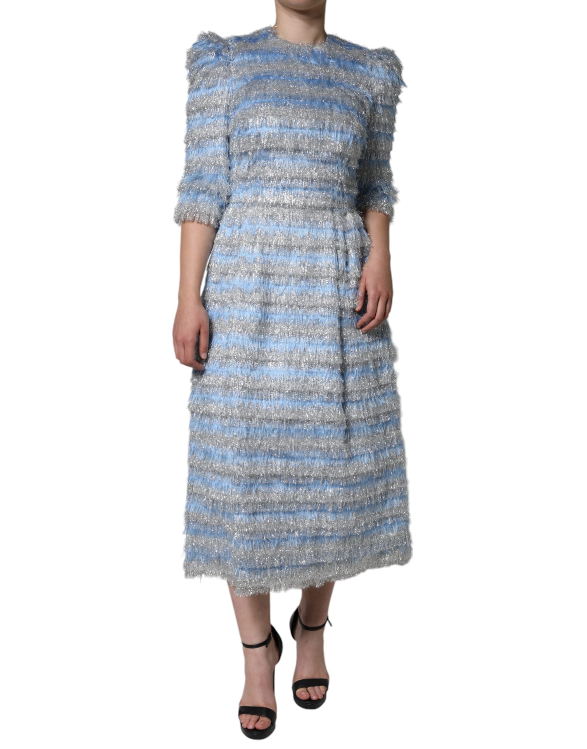 Rochie midi Dolce &amp; Gabbana albastru deschis argintiu jacquard, cu model A