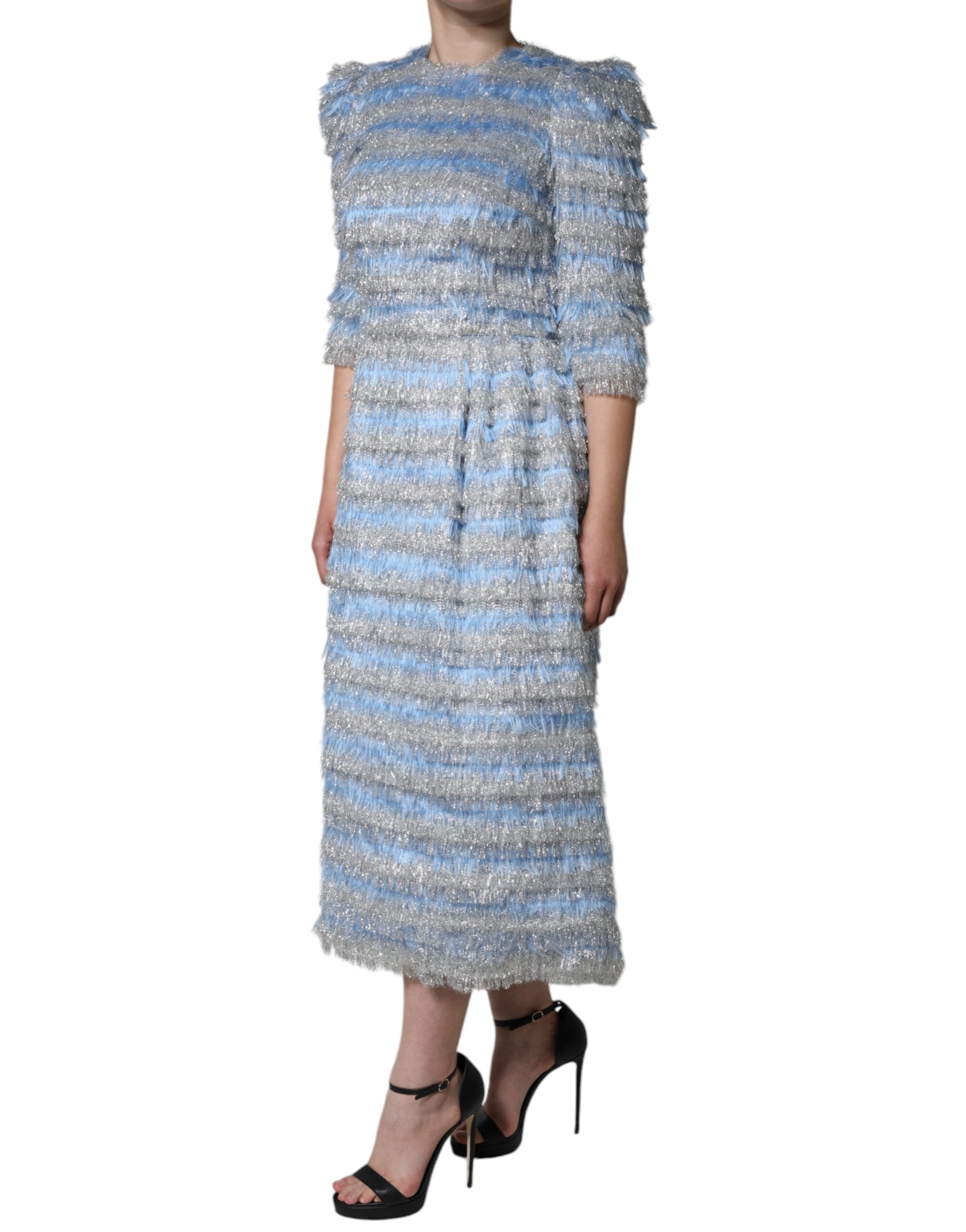 Rochie midi Dolce &amp; Gabbana albastru deschis argintiu jacquard, cu model A