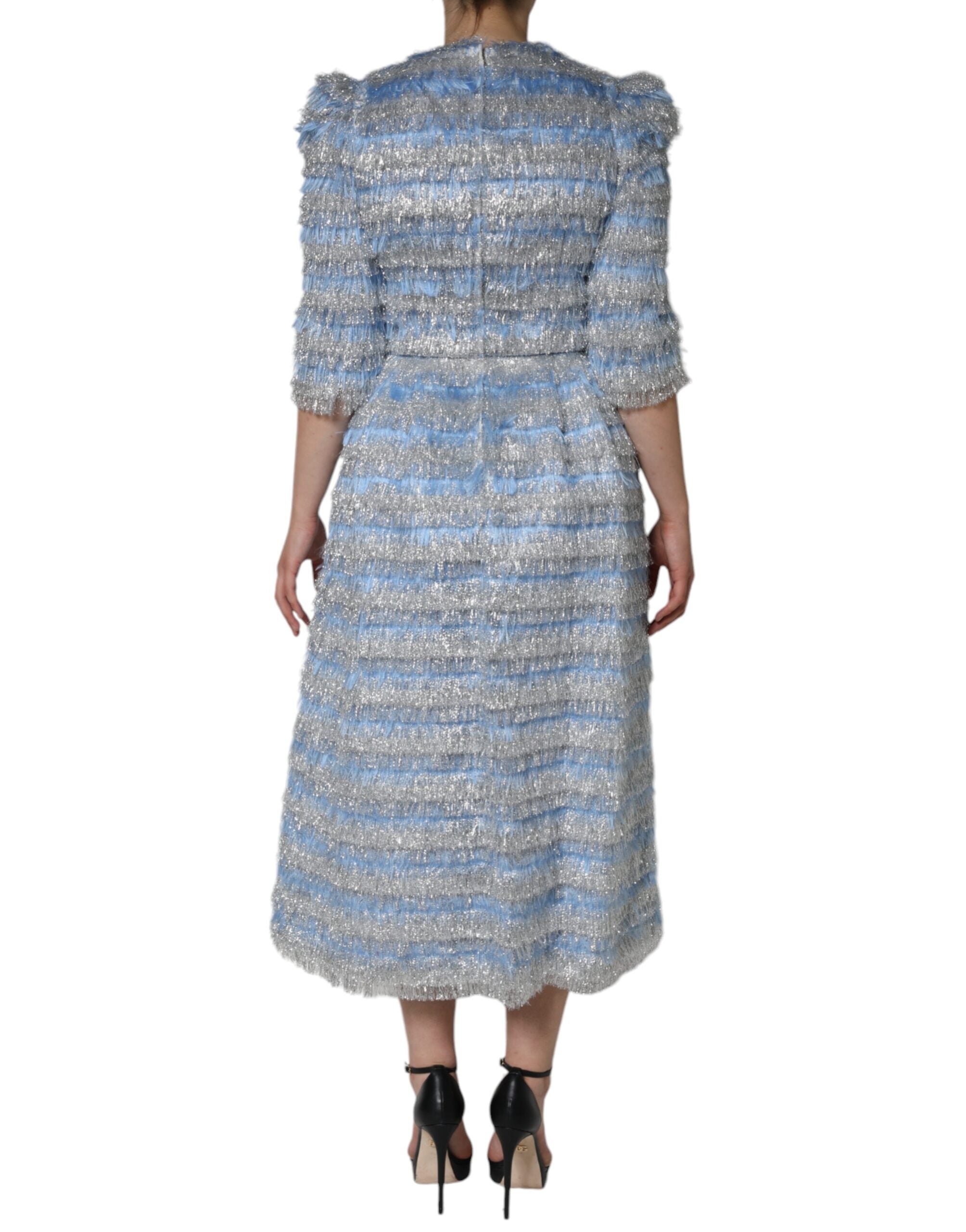 Rochie midi Dolce &amp; Gabbana albastru deschis argintiu jacquard, cu model A