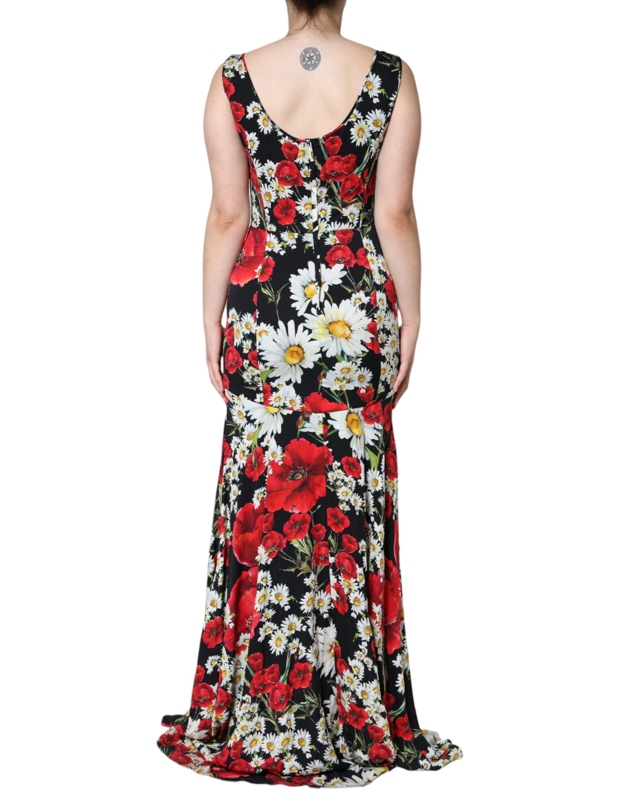 Rochie lungă fără mâneci din mătase neagră cu imprimeu floral Dolce &amp; Gabbana