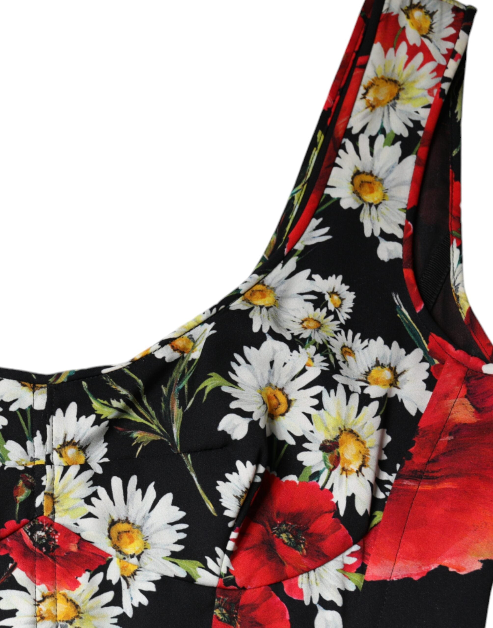 Rochie lungă fără mâneci din mătase neagră cu imprimeu floral Dolce &amp; Gabbana