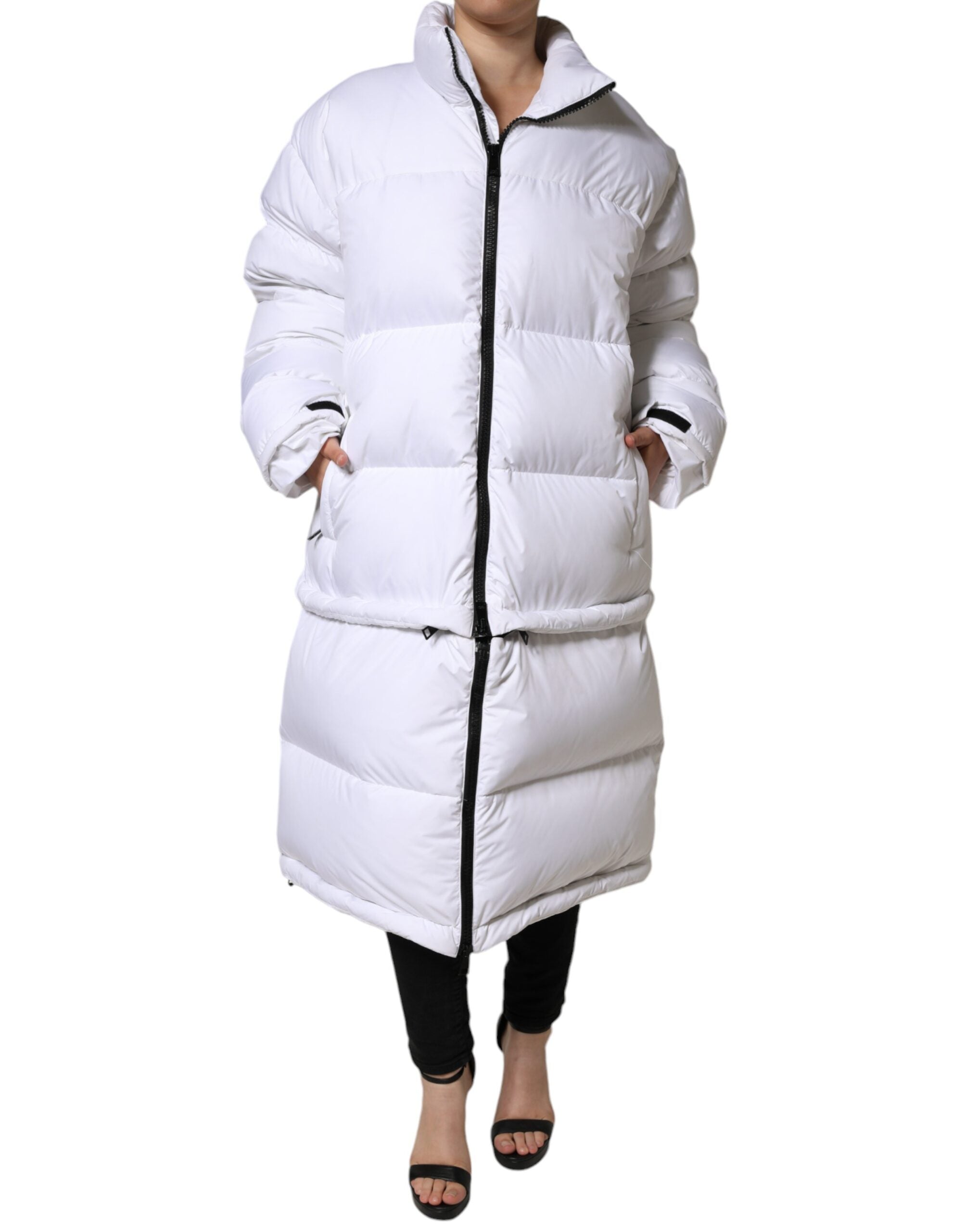 Dolce &amp; Gabbana – Weiße Puffer-Steppjacke mit durchgehendem Reißverschluss