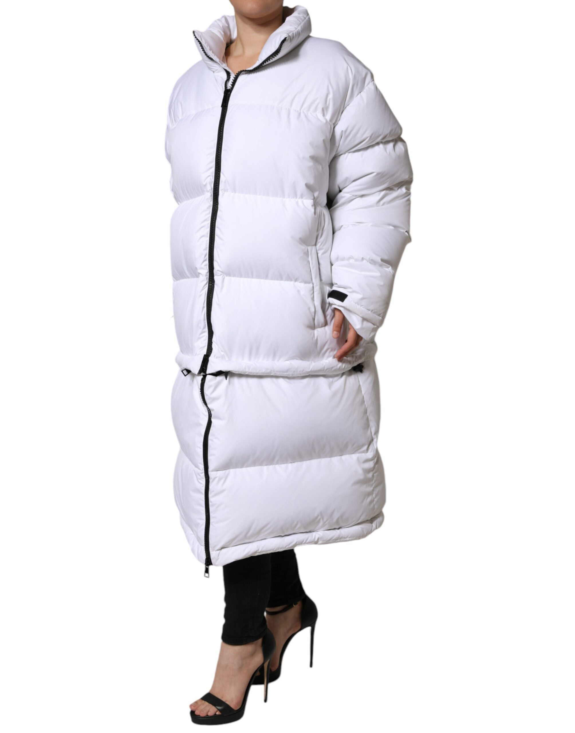 Dolce &amp; Gabbana – Weiße Puffer-Steppjacke mit durchgehendem Reißverschluss