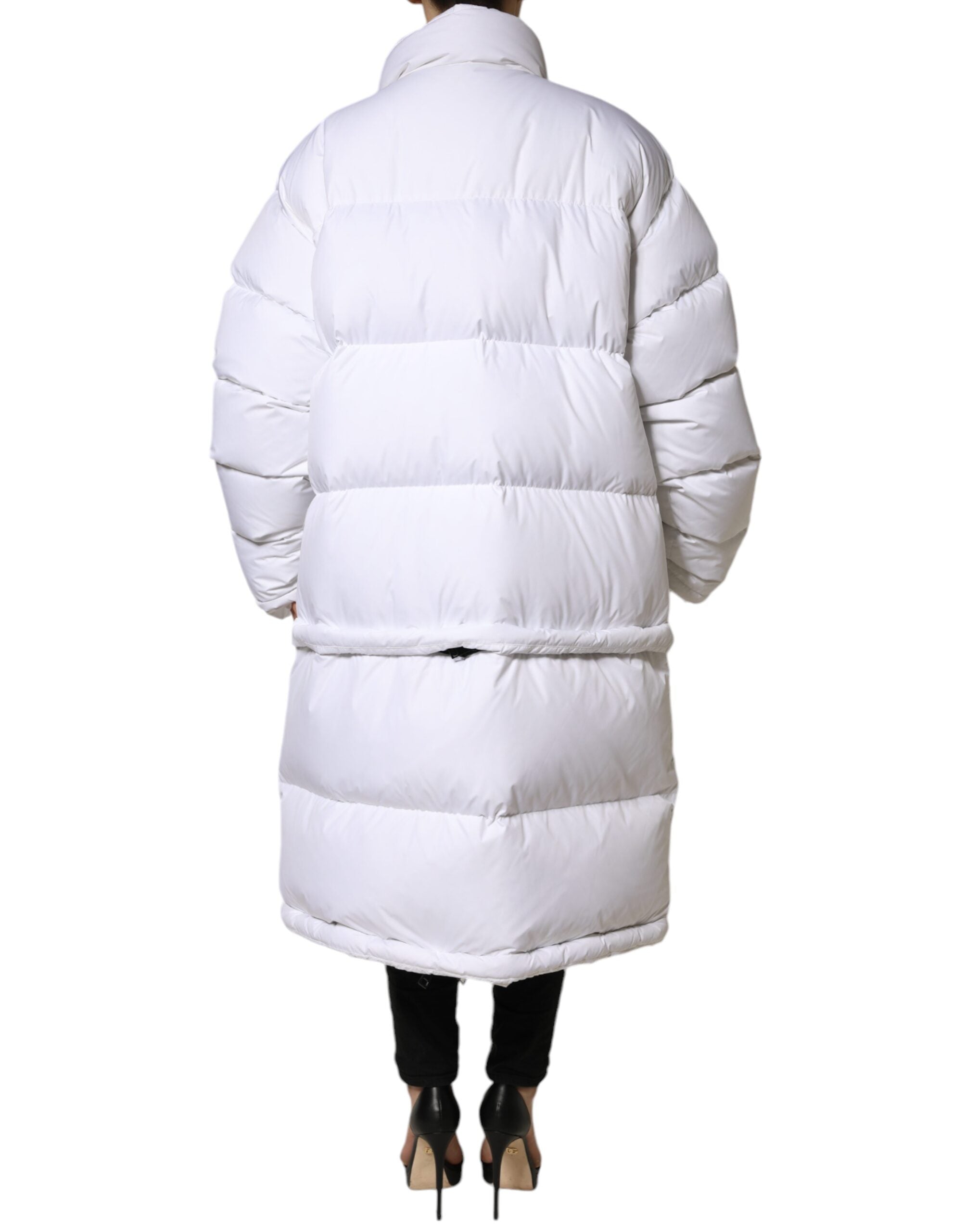 Dolce &amp; Gabbana – Weiße Puffer-Steppjacke mit durchgehendem Reißverschluss