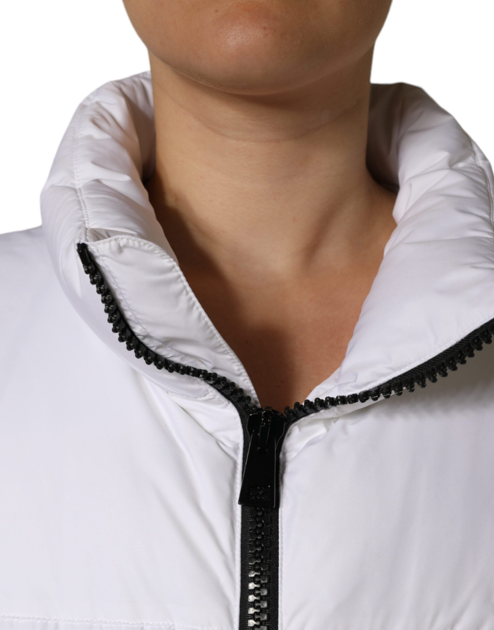 Dolce &amp; Gabbana – Weiße Puffer-Steppjacke mit durchgehendem Reißverschluss