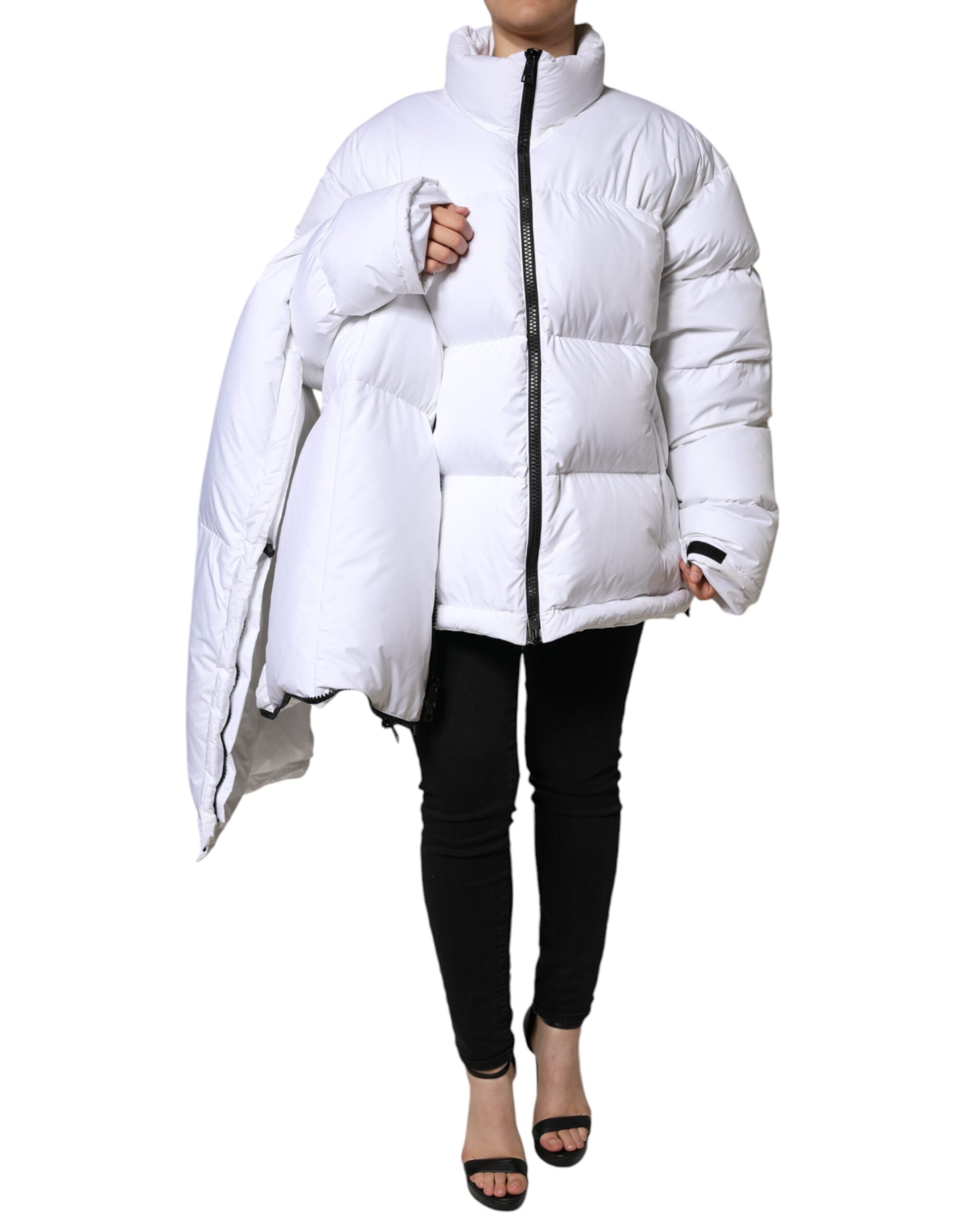 Dolce &amp; Gabbana – Weiße Puffer-Steppjacke mit durchgehendem Reißverschluss