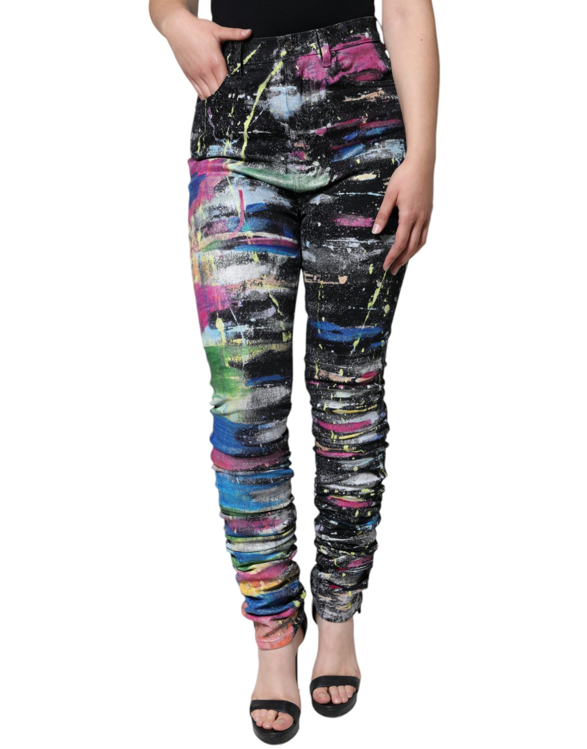 Dolce &amp; Gabbana – Skinny-Jeans aus Baumwolle mit mehrfarbiger Farbspritzerfarbe
