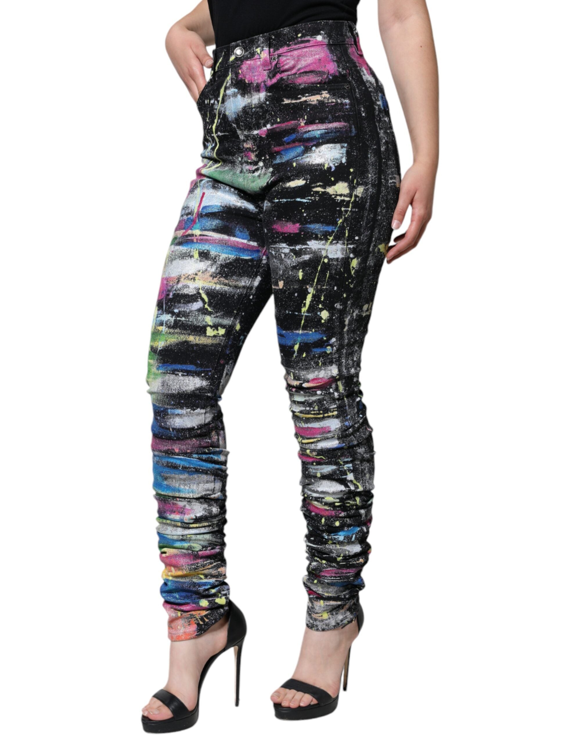 Dolce &amp; Gabbana – Skinny-Jeans aus Baumwolle mit mehrfarbiger Farbspritzerfarbe
