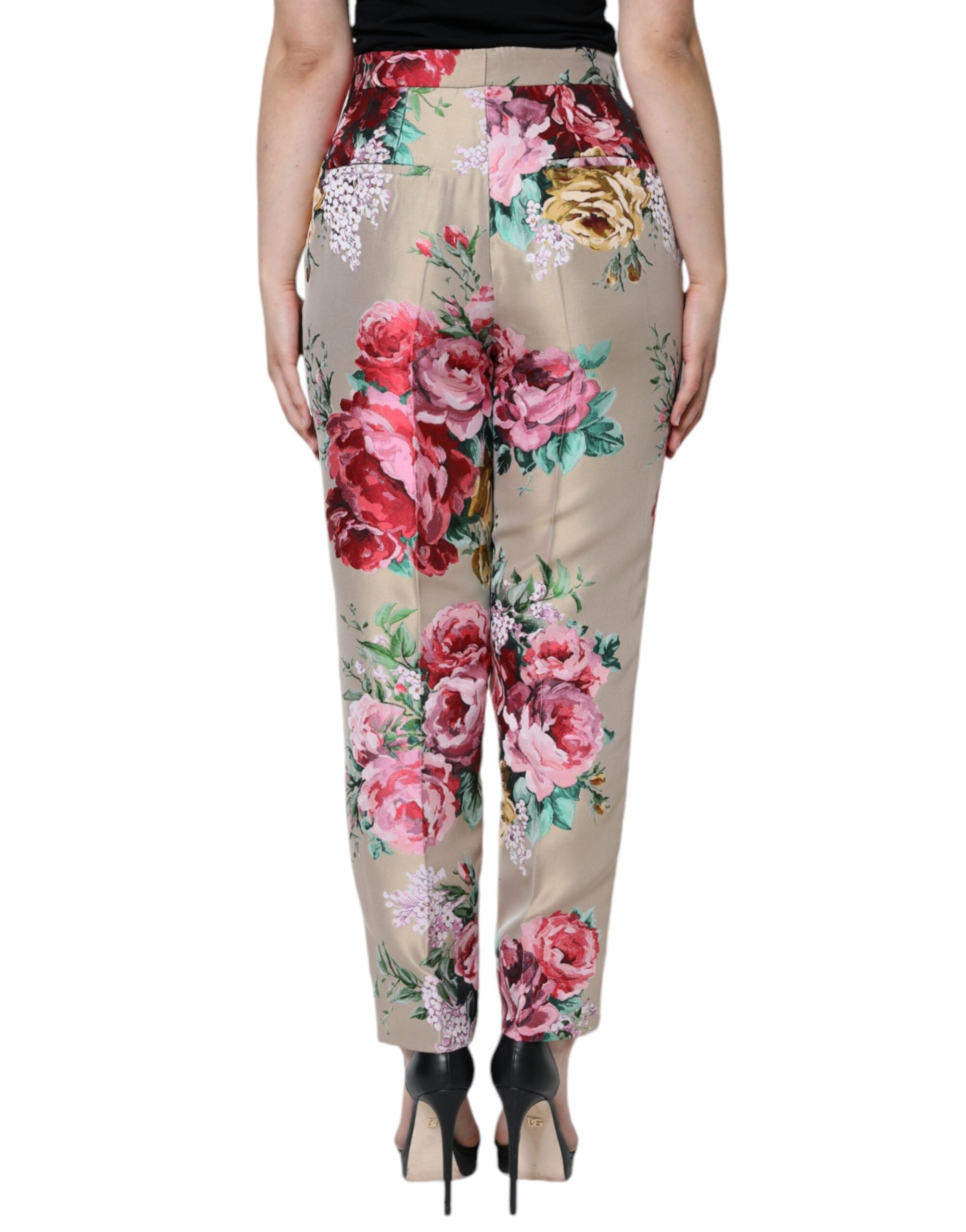 Dolce &amp; Gabbana Beige Jacquard-Hose mit hoher Taille und schmalem Schnitt