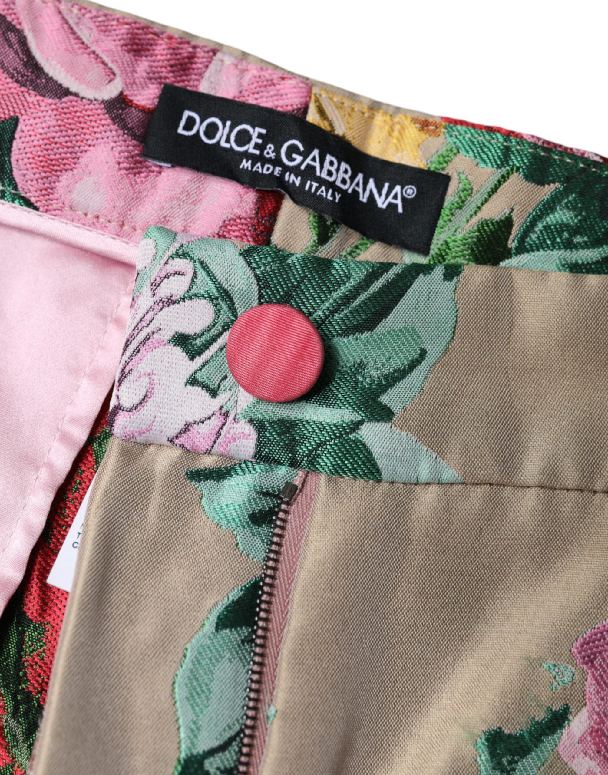 Dolce &amp; Gabbana Beige Jacquard-Hose mit hoher Taille und schmalem Schnitt