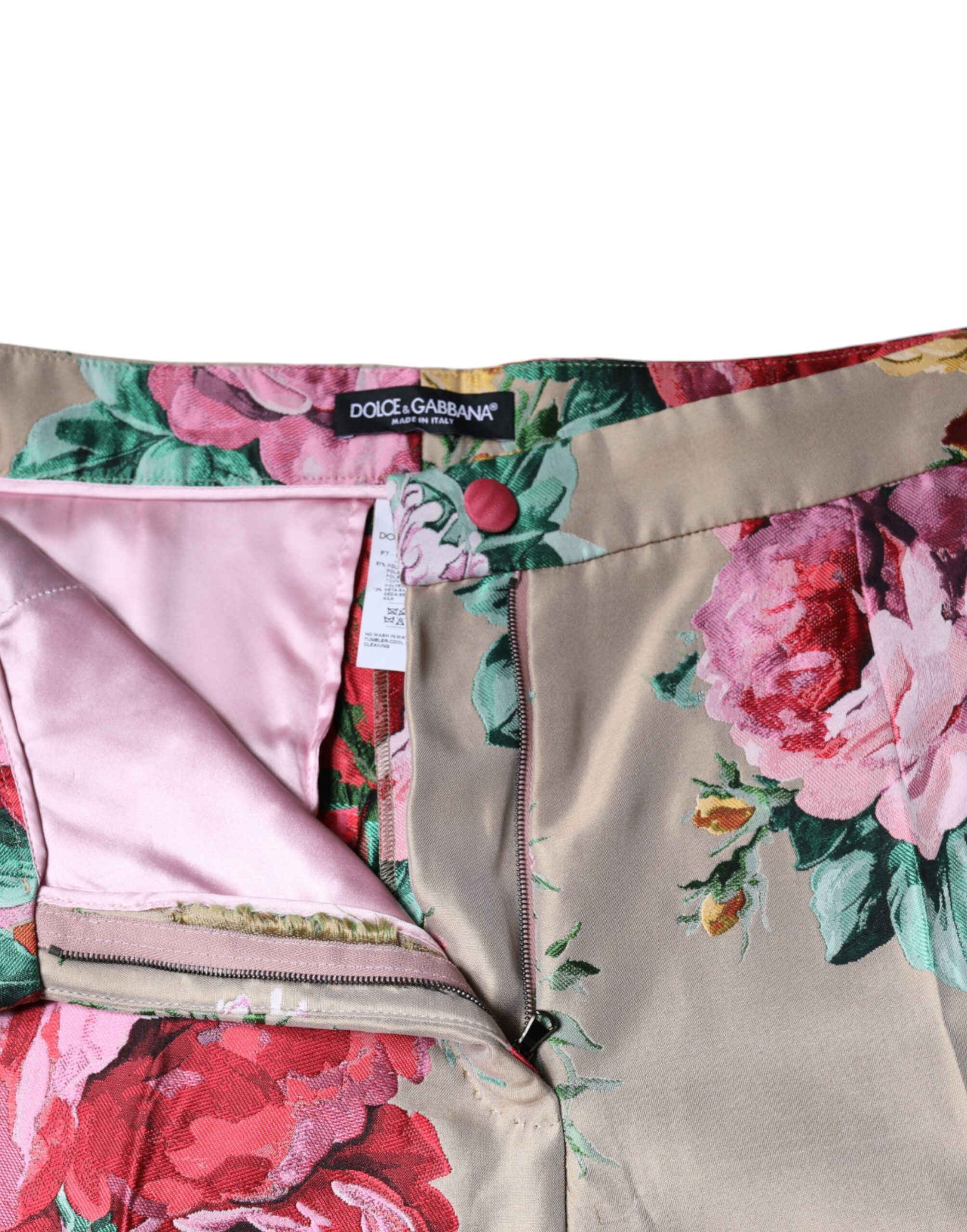 Dolce &amp; Gabbana Beige Jacquard-Hose mit hoher Taille und schmalem Schnitt