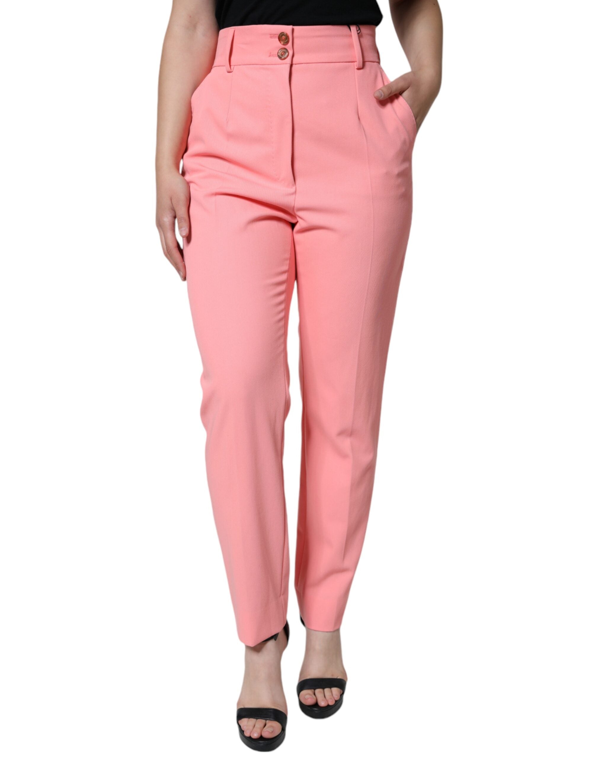 Dolce &amp; Gabbana – Hoch taillierte Karottenhose aus Polyester in Rosa
