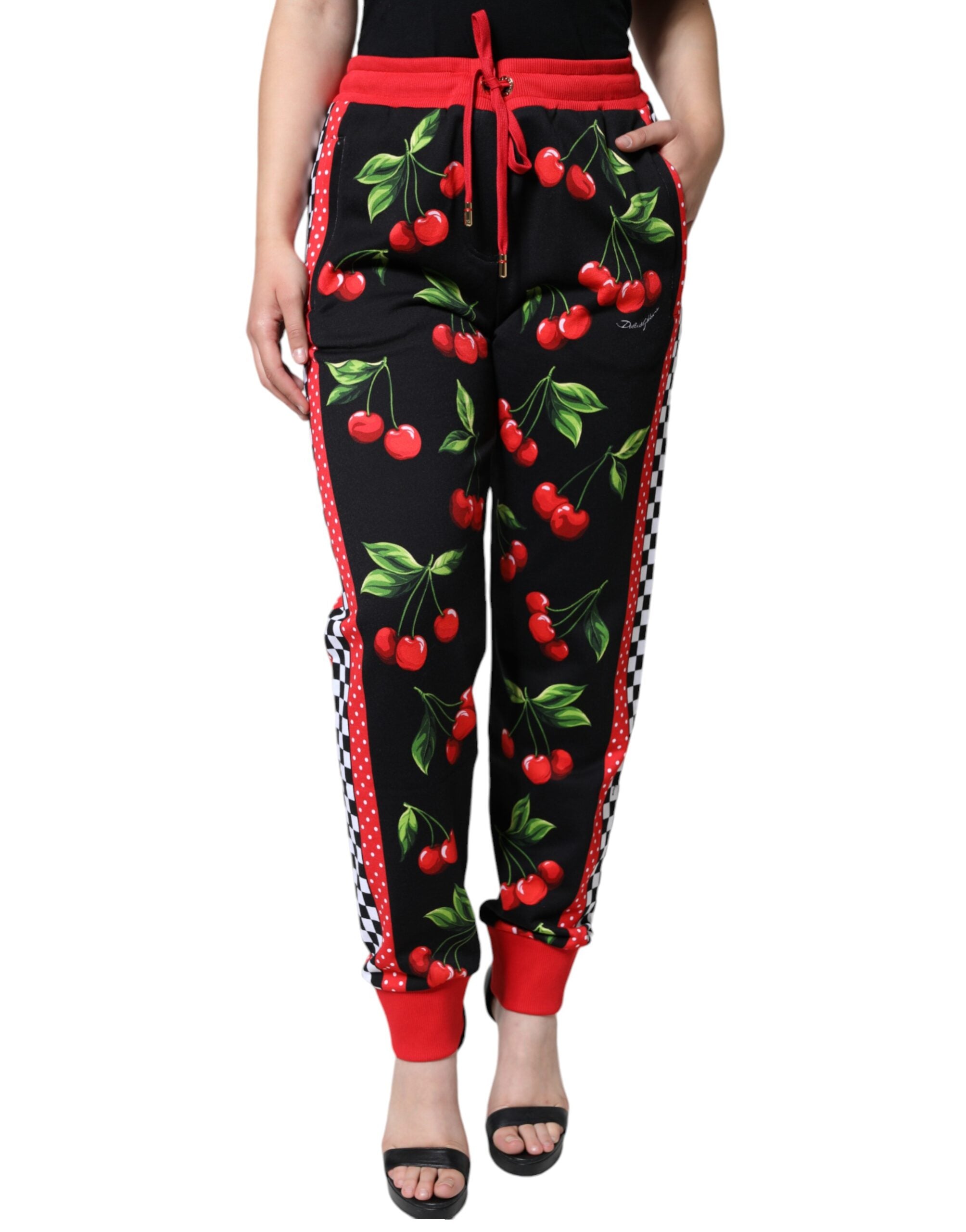 Dolce &amp; Gabbana – Jogginghose mit mittelhohem Bund in Schwarz und Rot mit Kirschen
