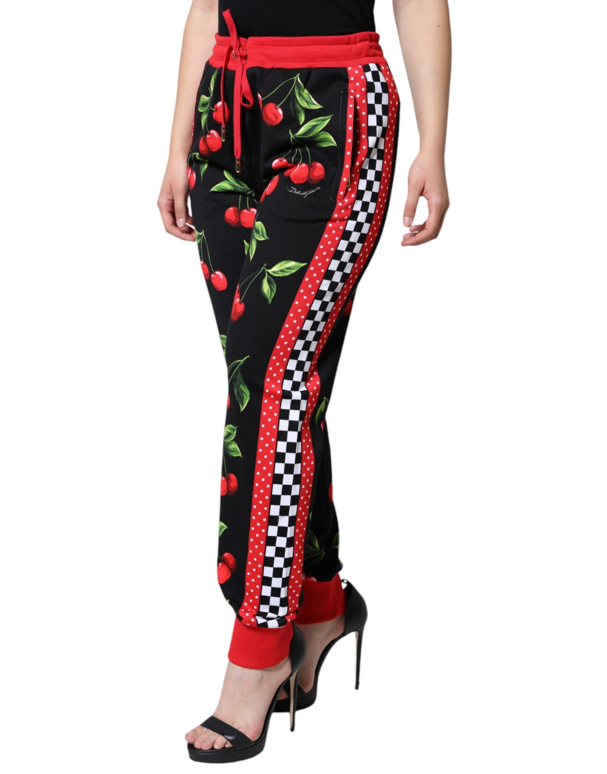 Dolce &amp; Gabbana – Jogginghose mit mittelhohem Bund in Schwarz und Rot mit Kirschen