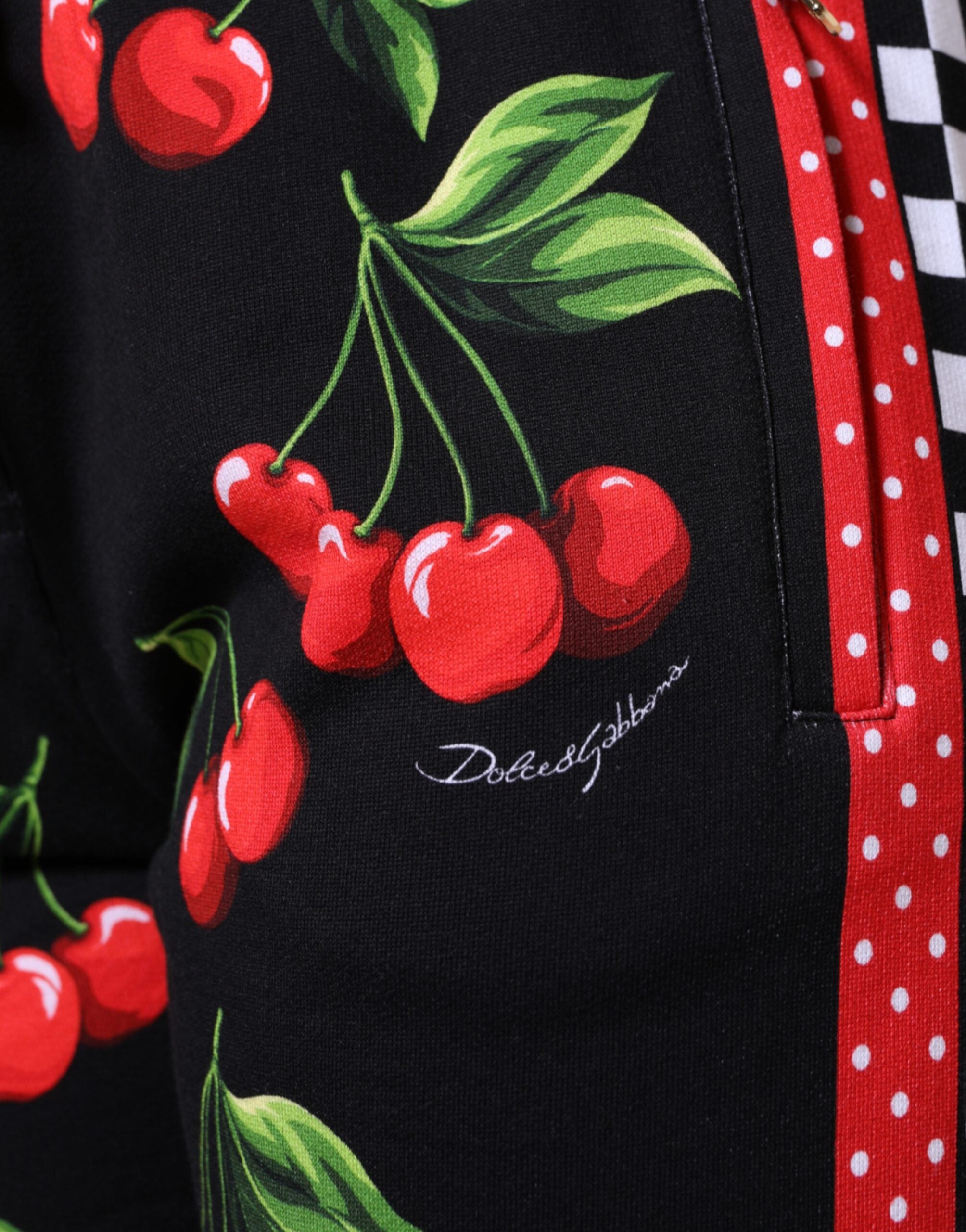 Dolce &amp; Gabbana – Jogginghose mit mittelhohem Bund in Schwarz und Rot mit Kirschen