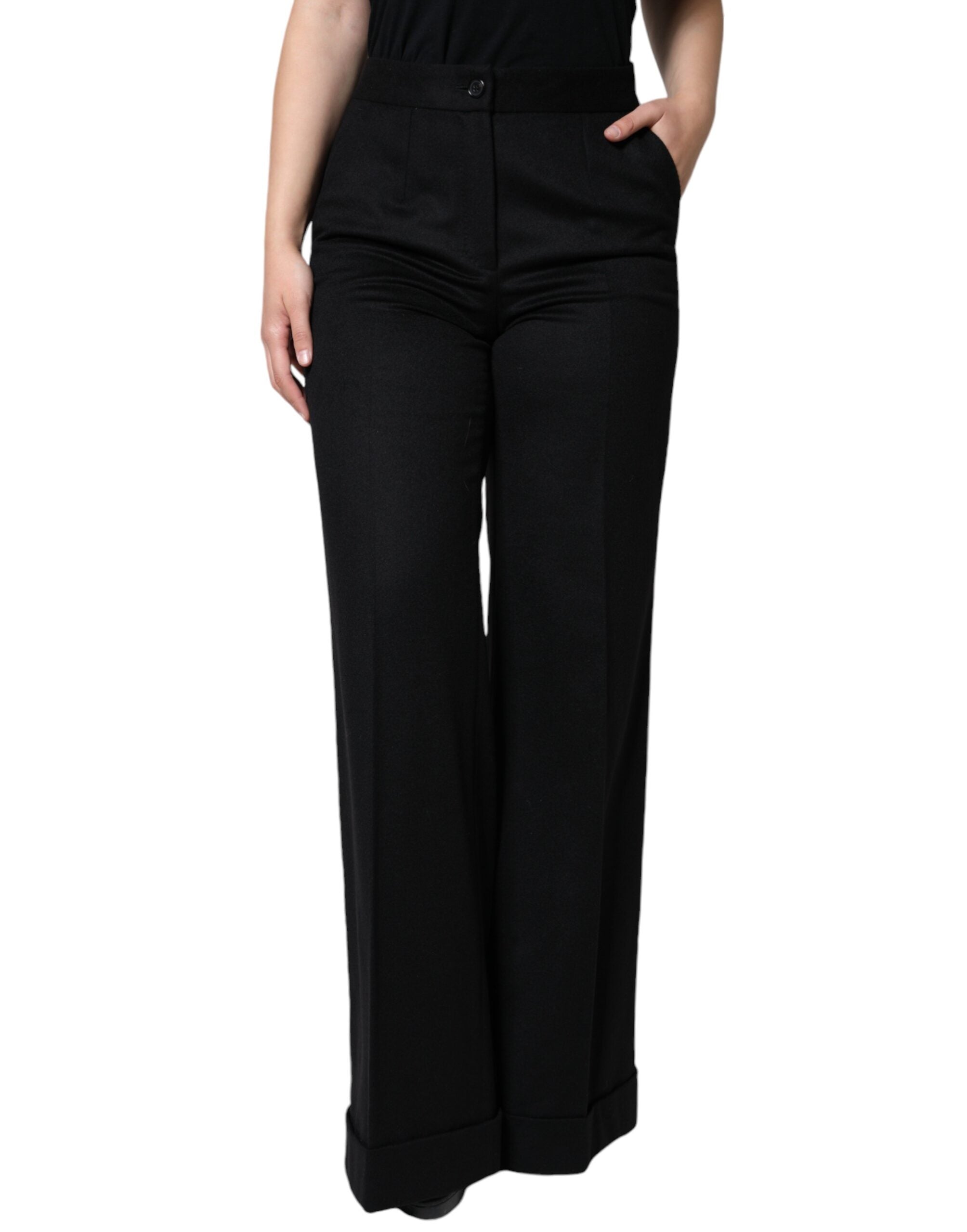 Dolce &amp; Gabbana Schwarze Kaschmirhose mit mittlerer Taille für Damen im Bootcut-Stil