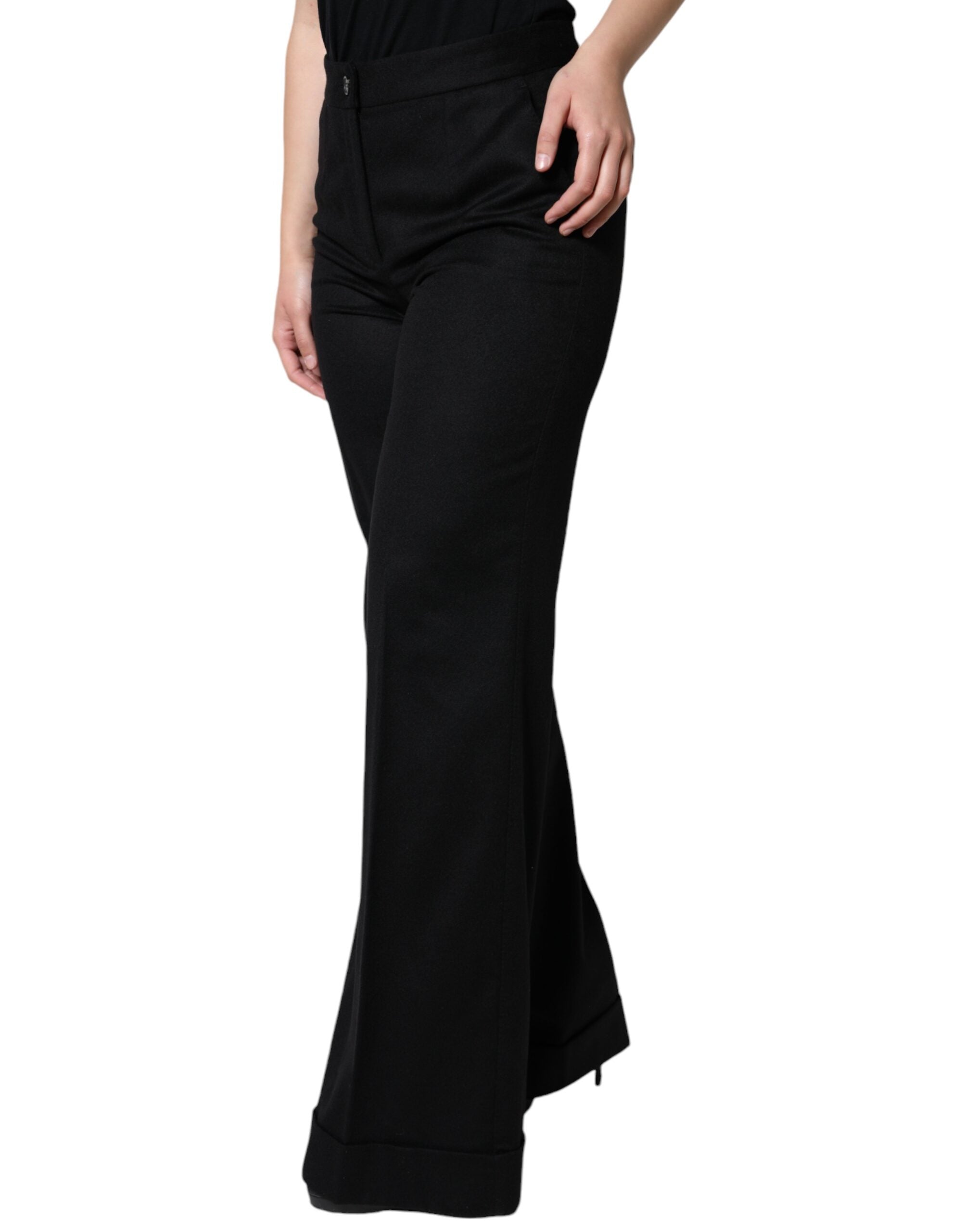 Dolce &amp; Gabbana Schwarze Kaschmirhose mit mittlerer Taille für Damen im Bootcut-Stil