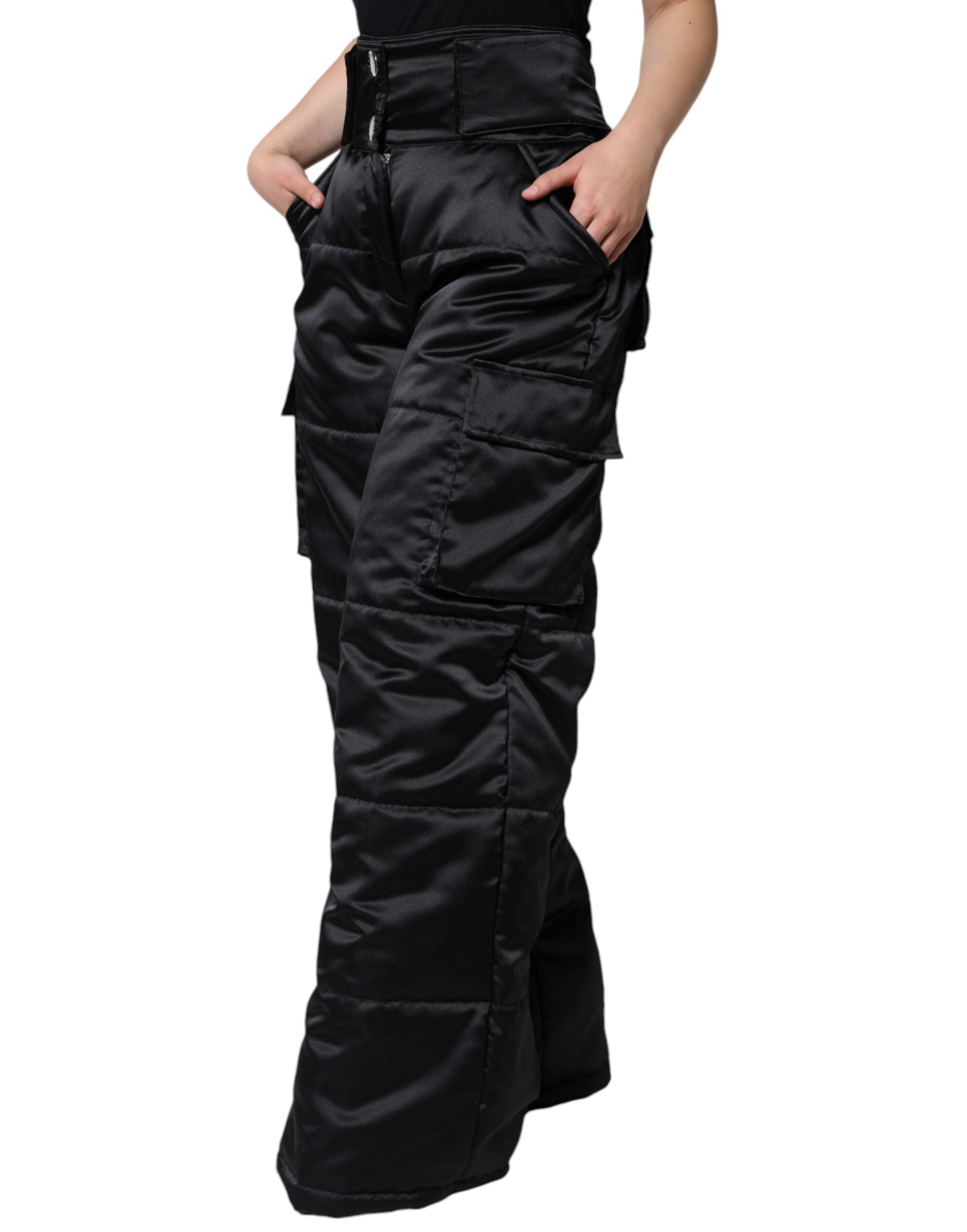 Dolce &amp; Gabbana Schwarze gesteppte Bootcut-Hose mit hoher Taille für Damen