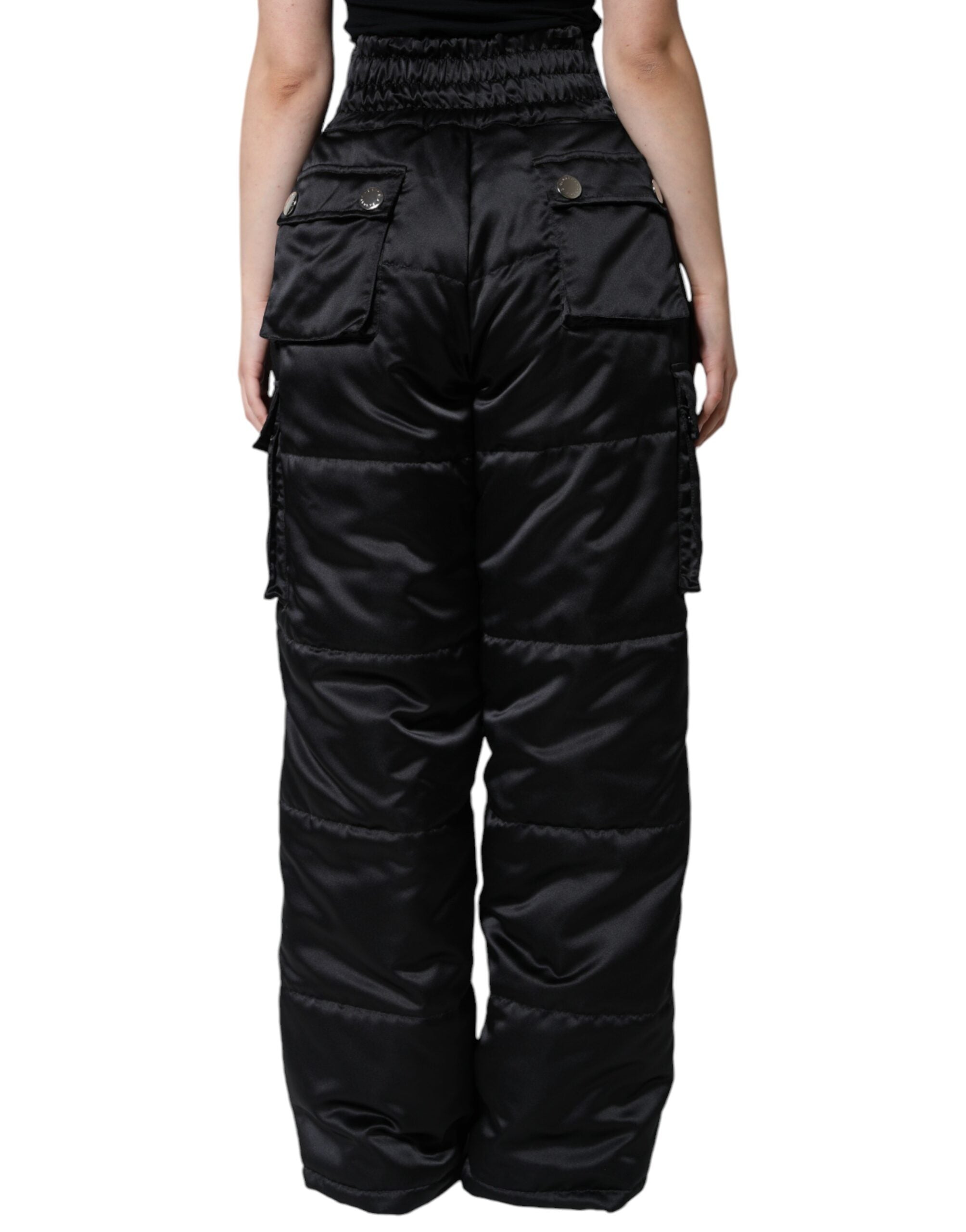 Dolce &amp; Gabbana Schwarze gesteppte Bootcut-Hose mit hoher Taille für Damen