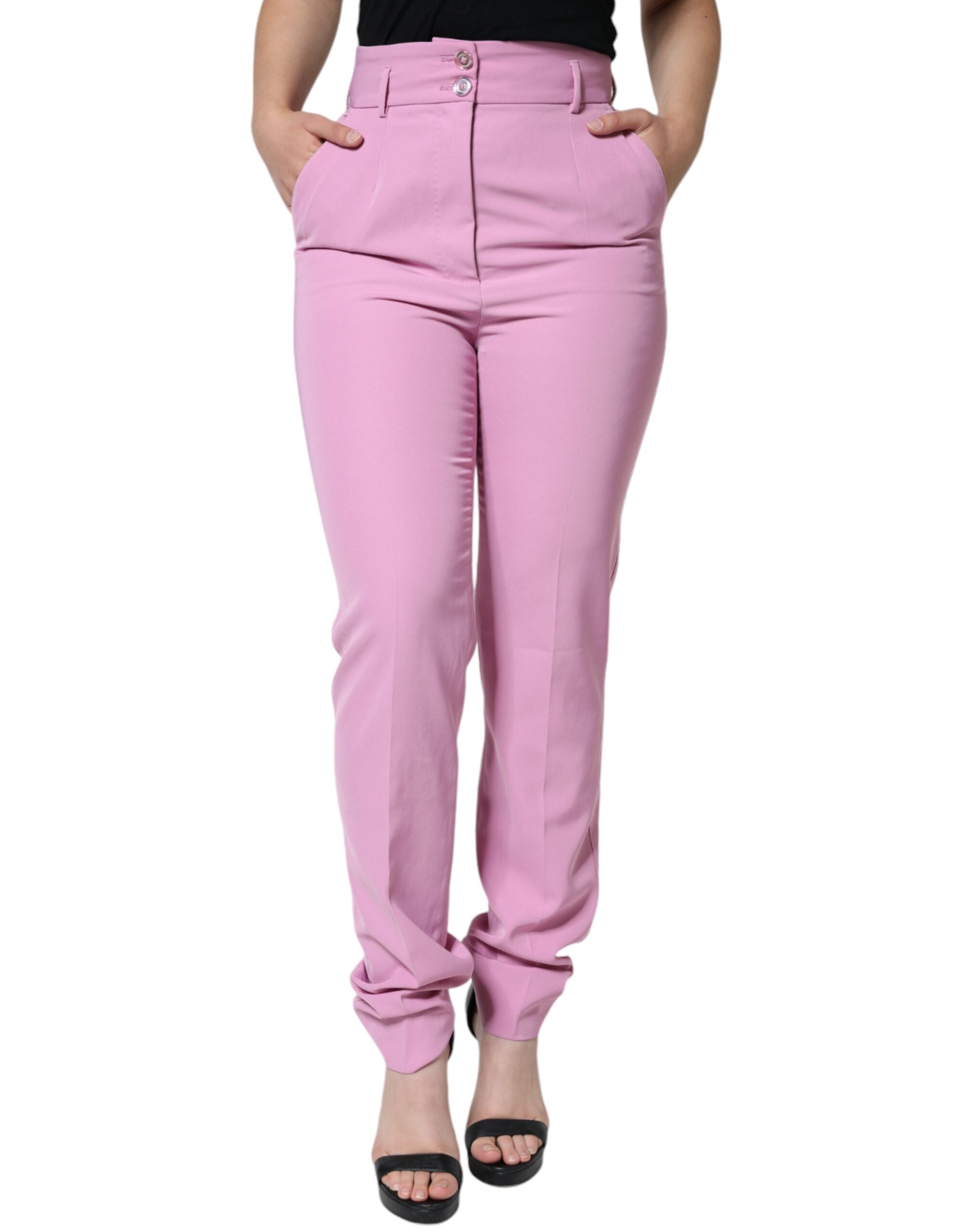Dolce &amp; Gabbana – Hohe Taillen-Karierte Hose aus Polyester in Rosa