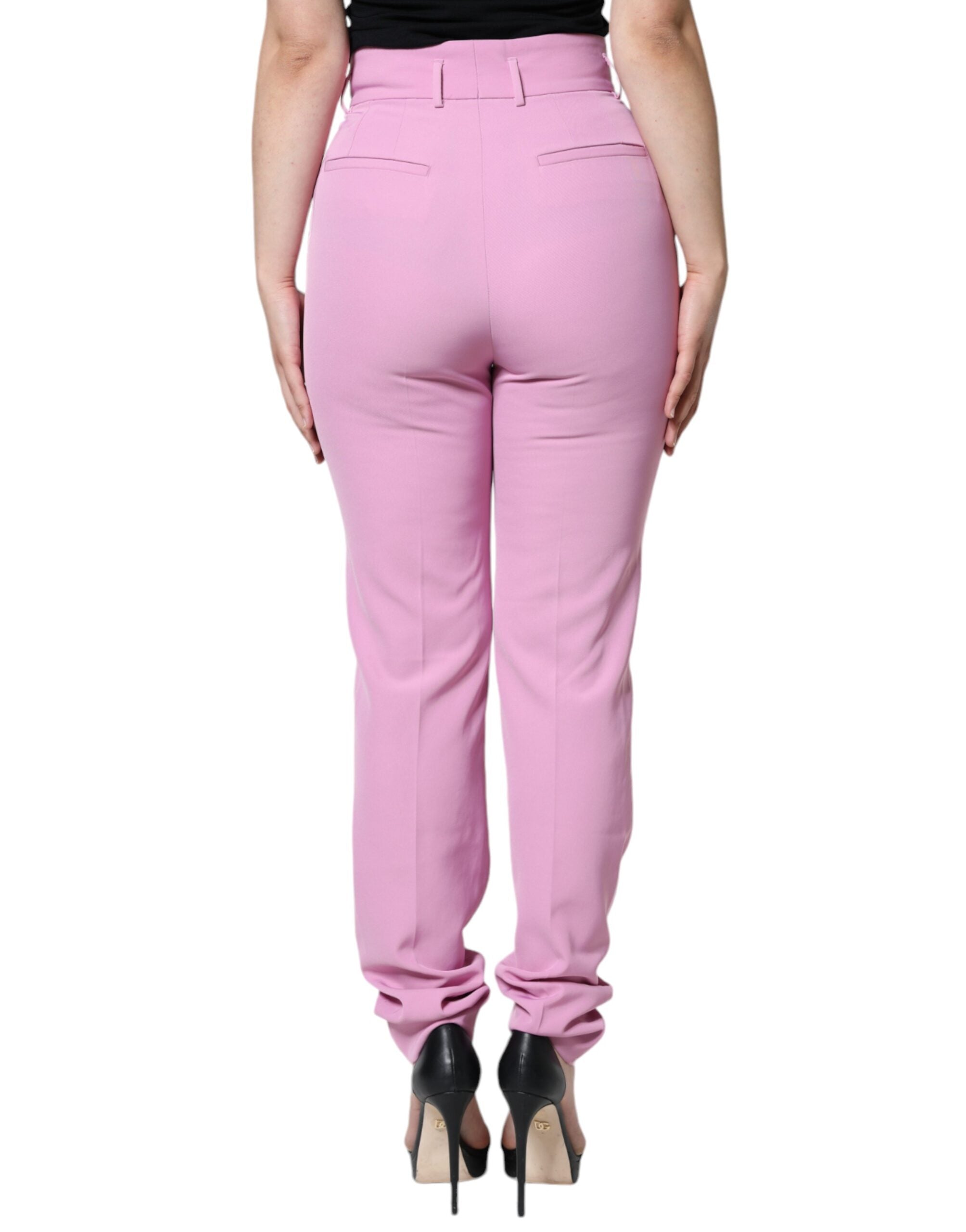 Dolce &amp; Gabbana – Hohe Taillen-Karierte Hose aus Polyester in Rosa