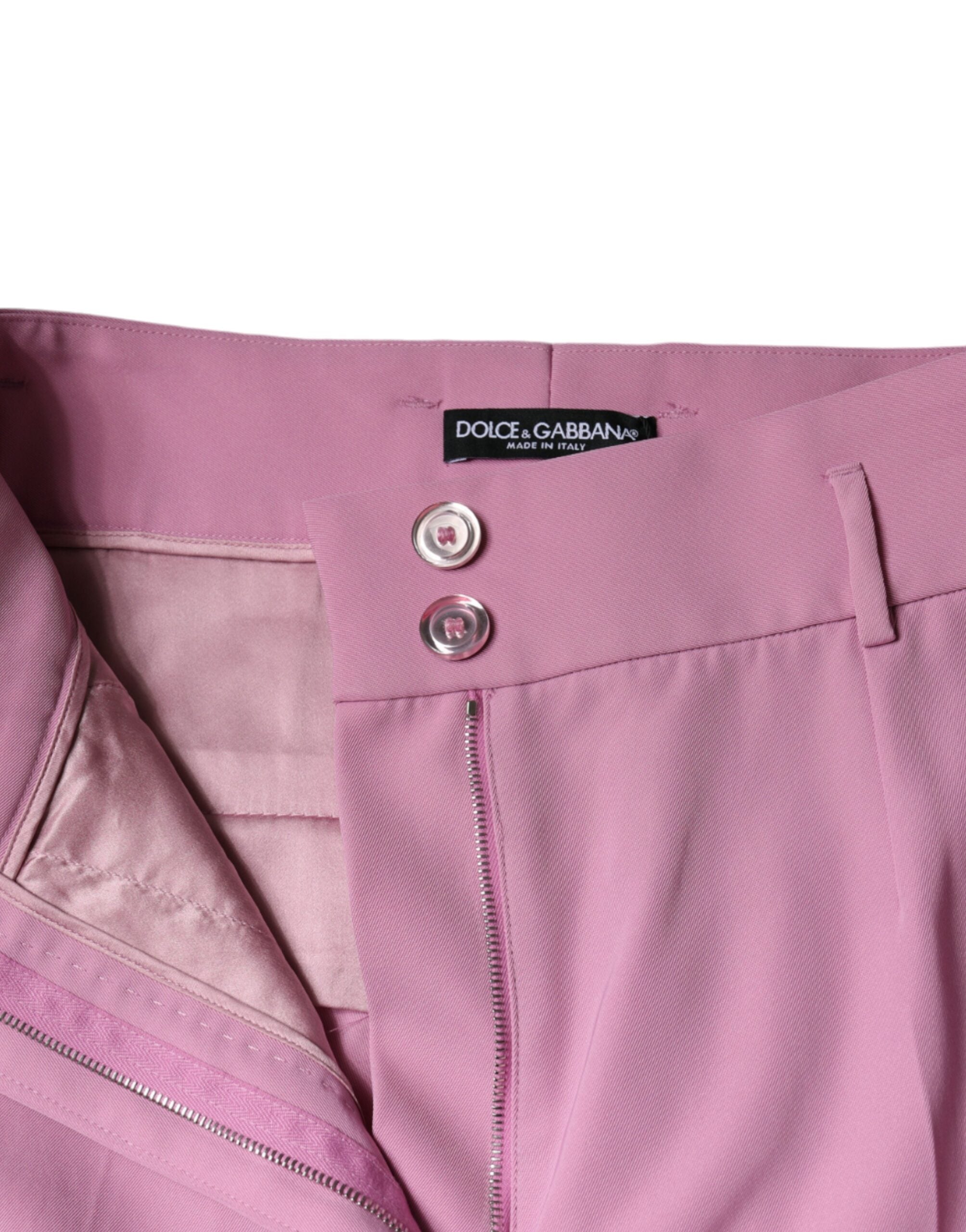 Dolce &amp; Gabbana – Hohe Taillen-Karierte Hose aus Polyester in Rosa