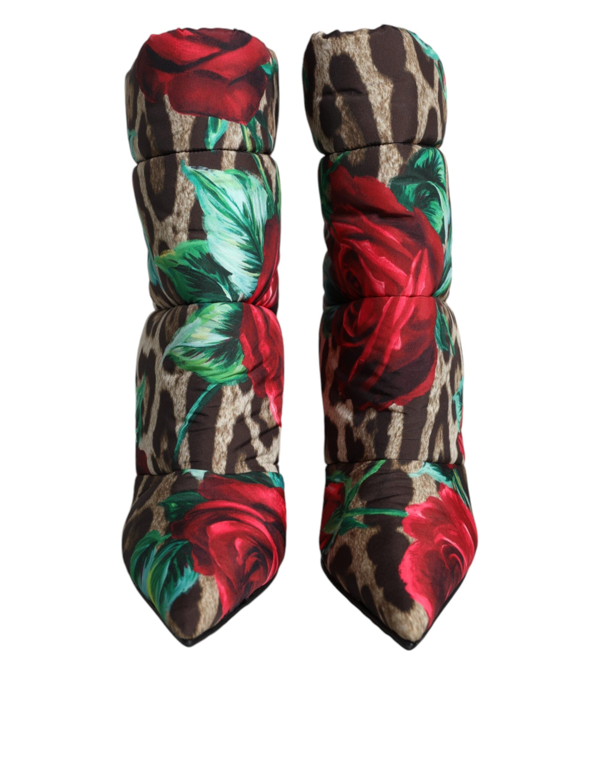 Dolce &amp; Gabbana – Mehrfarbige Stiefel mit Leopardenmuster und Rose-Mittelhohe Stiefel