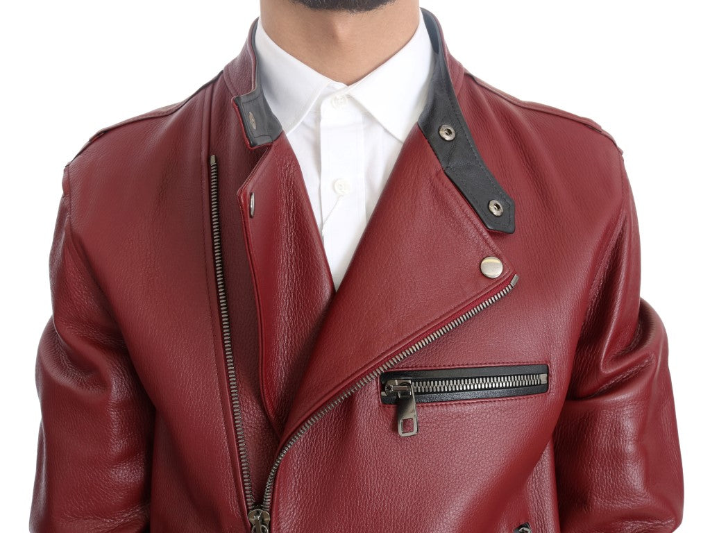 Dolce &amp; Gabbana – Strahlend rote Biker-Motorradjacke aus Leder