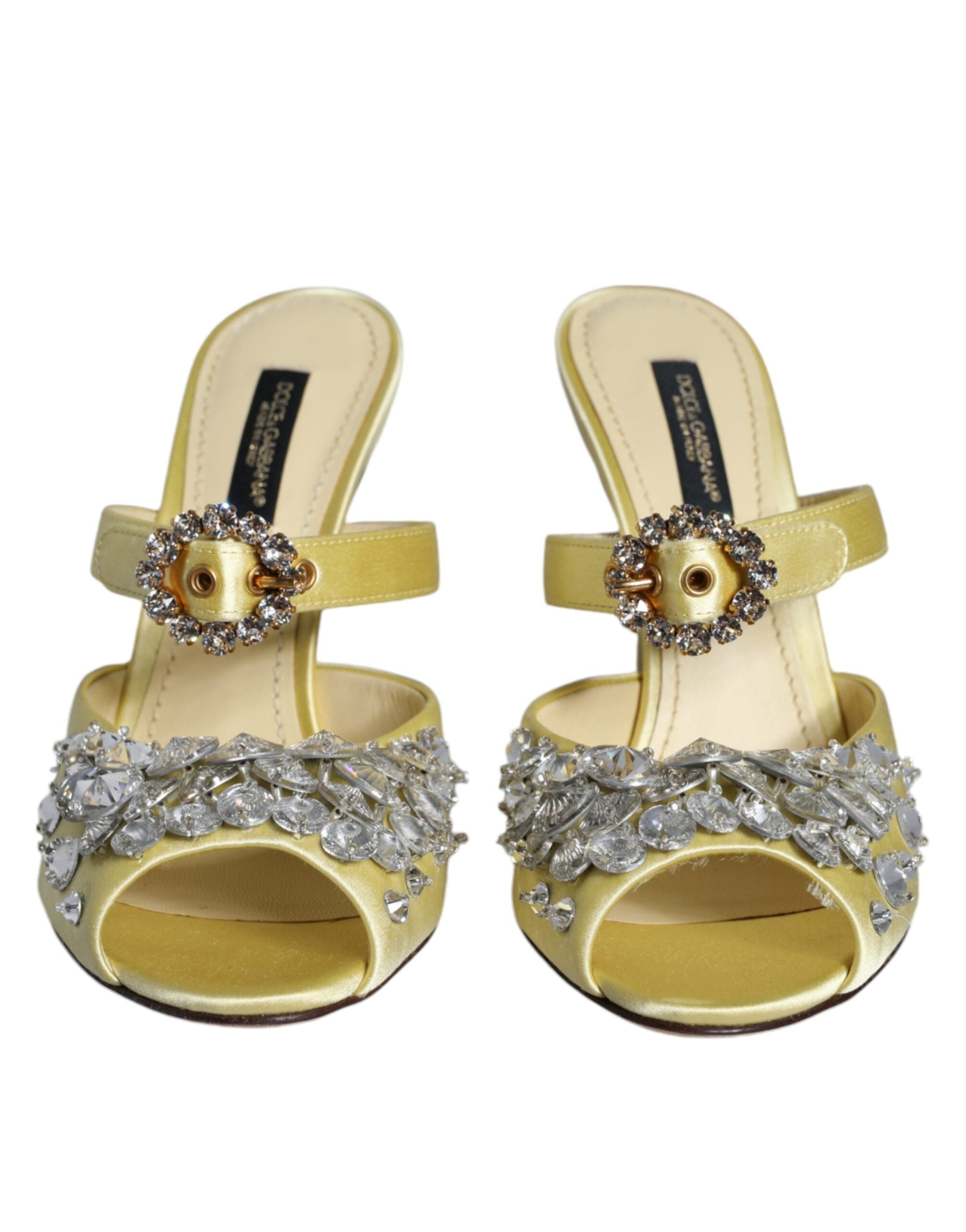 Dolce &amp; Gabbana Gelbe Mary Janes Satin Kristall Sandalen Schuhe