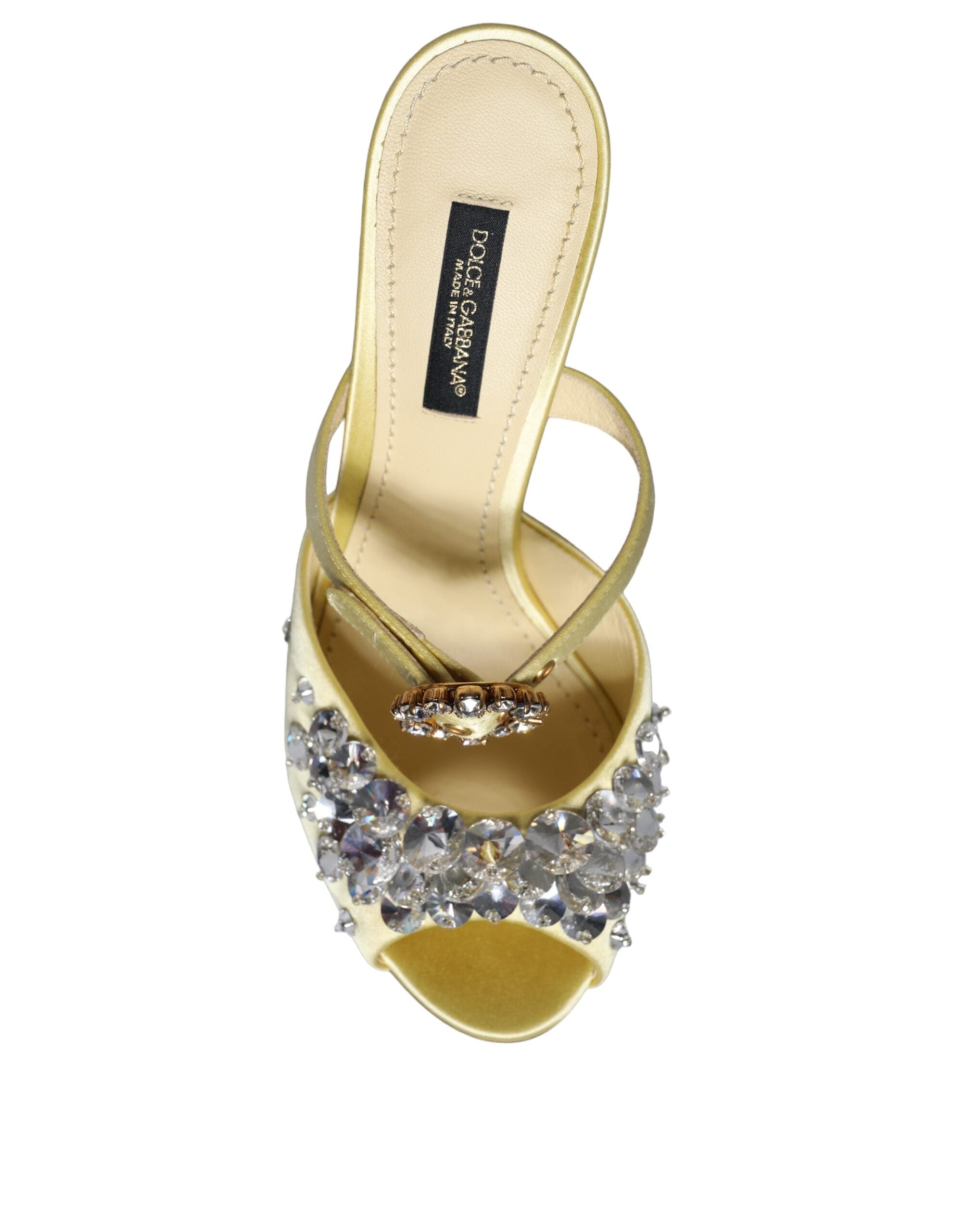 Dolce &amp; Gabbana Gelbe Mary Janes Satin Kristall Sandalen Schuhe