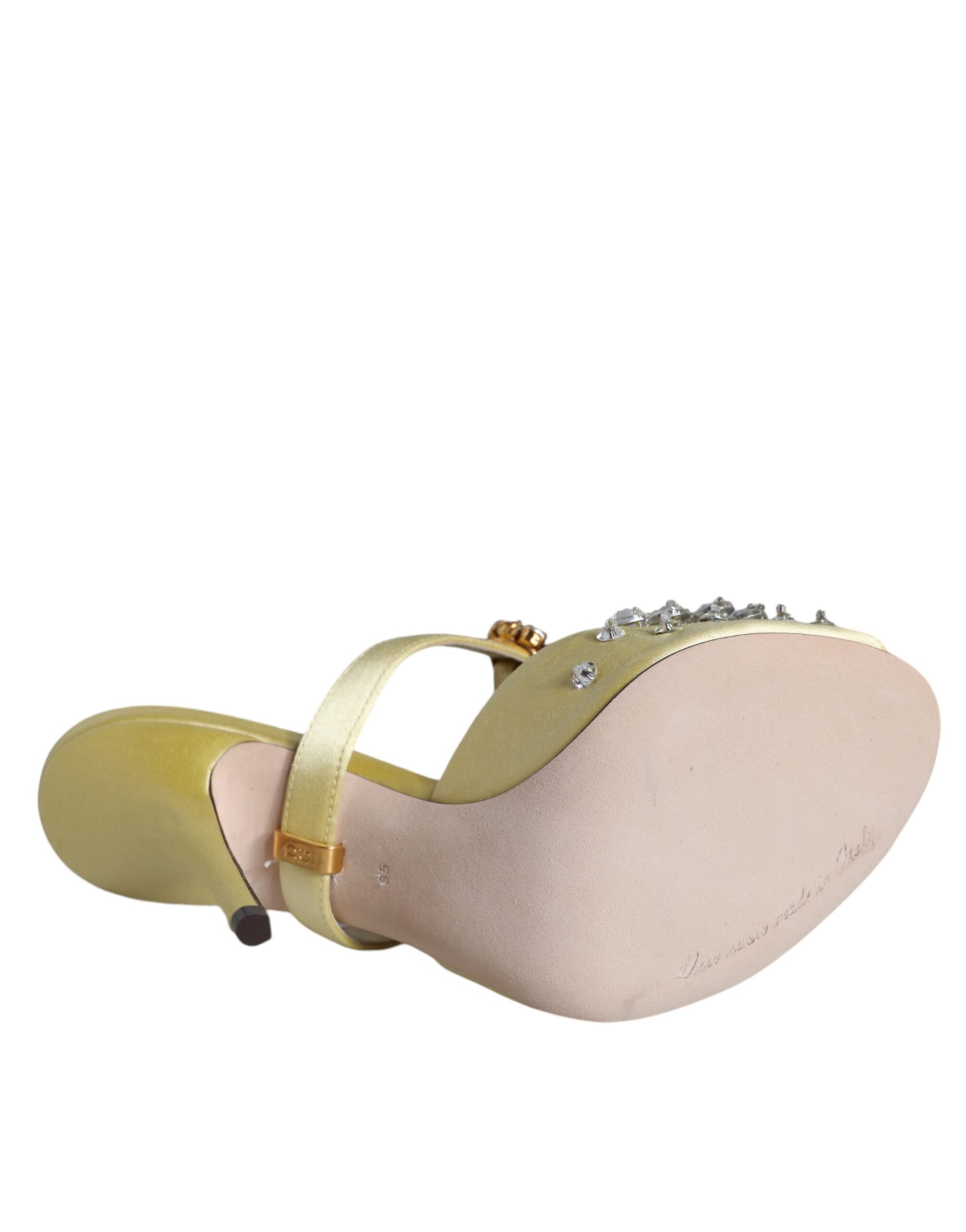 Dolce &amp; Gabbana Gelbe Mary Janes Satin Kristall Sandalen Schuhe