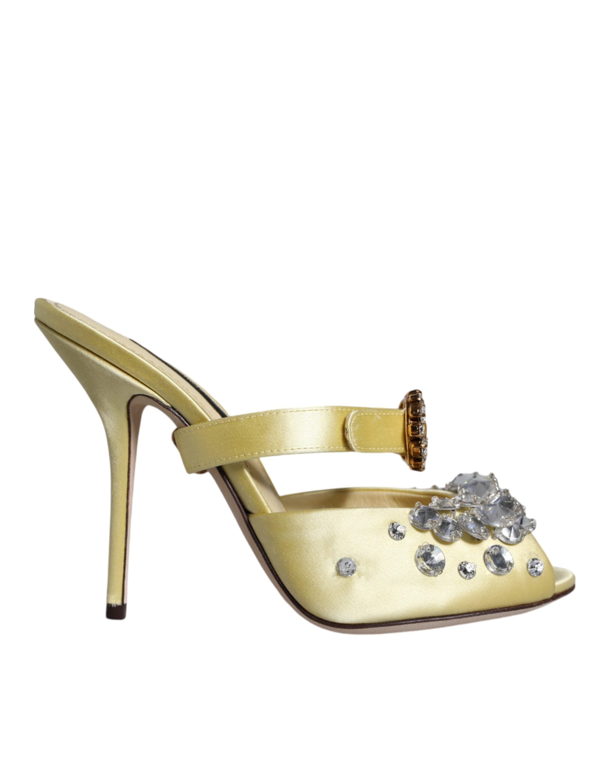 Dolce &amp; Gabbana Gelbe Mary Janes Satin Kristall Sandalen Schuhe