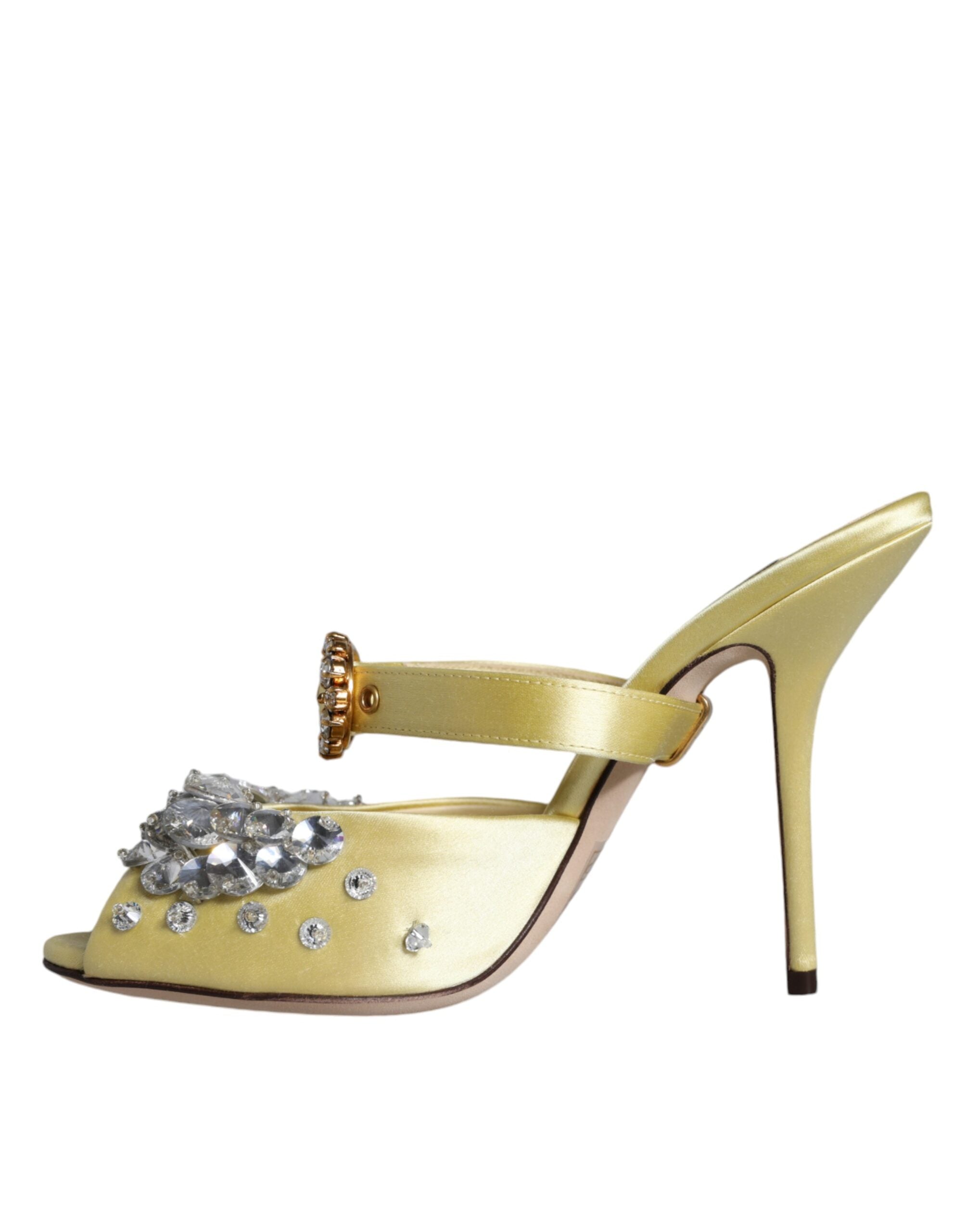 Dolce &amp; Gabbana Gelbe Mary Janes Satin Kristall Sandalen Schuhe