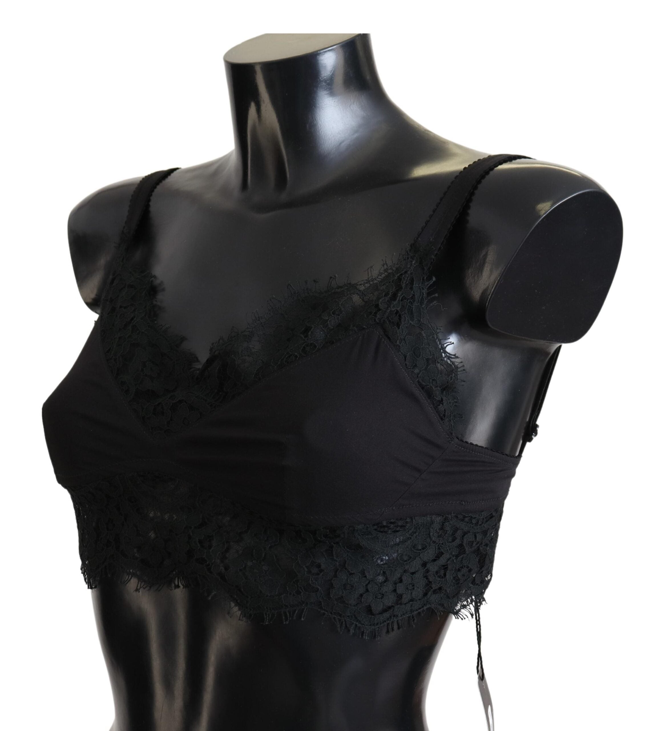 Lenjerie intimă Dolce &amp; Gabbana cu sutien elastic din dantelă florală neagră