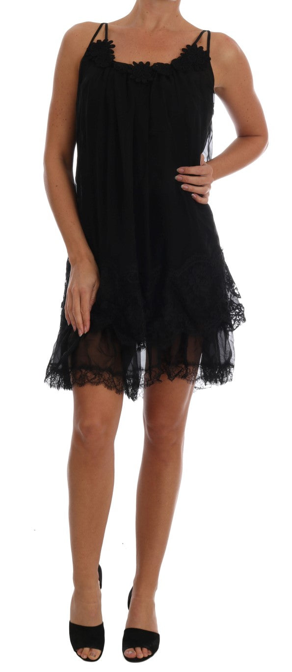 Dolce &amp; Gabbana – Elegantes schwarzes Chemise-Kleid aus Seidenspitze