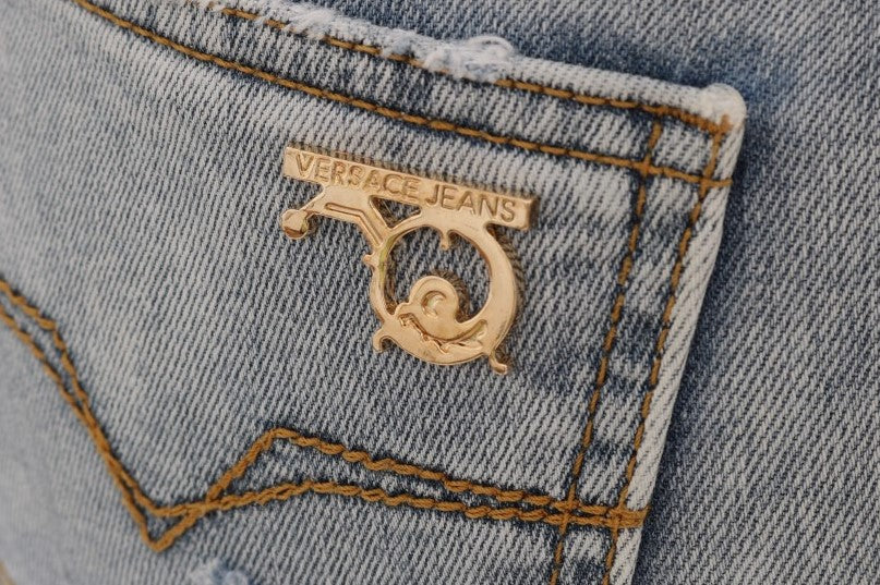 Versace Jeans – Schicke, hellblaue, zerrissene Slim-Fit-Jeans