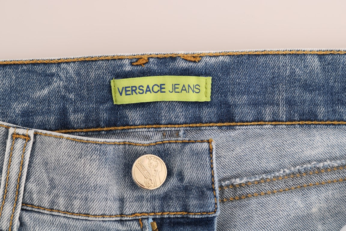 Versace Jeans – Schicke, hellblaue, zerrissene Slim-Fit-Jeans