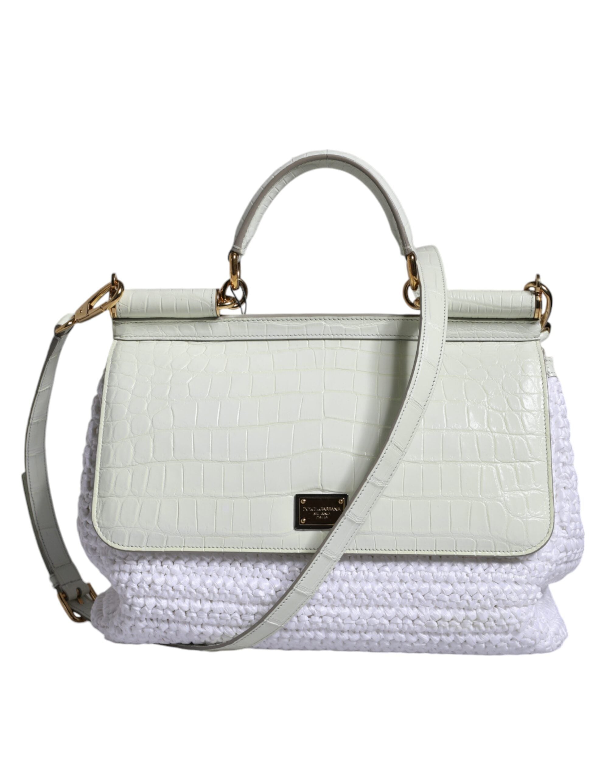 Geantă crossbody Dolce &amp; Gabbana SICILY din piele albă Rafia