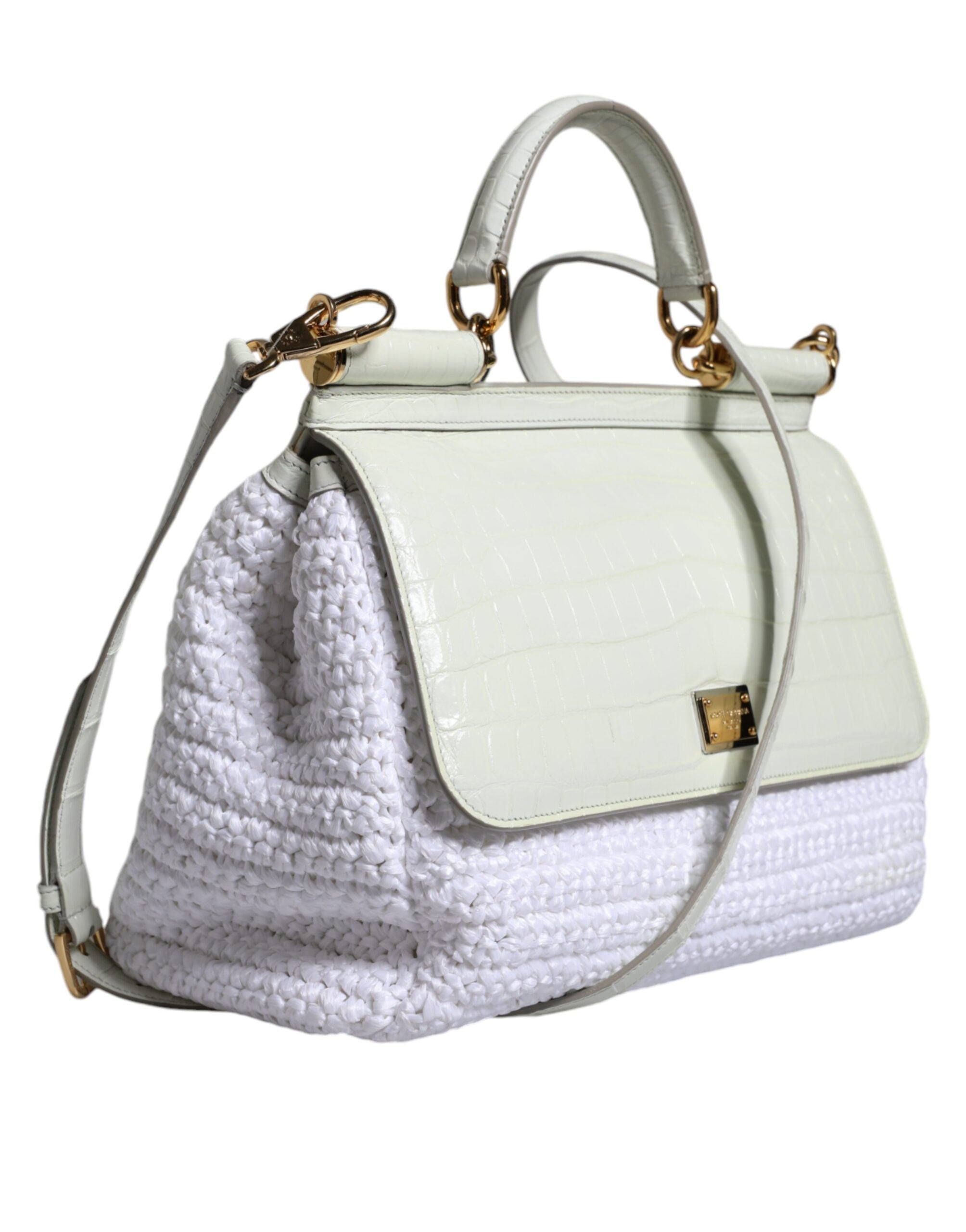 Geantă crossbody Dolce &amp; Gabbana SICILY din piele albă Rafia