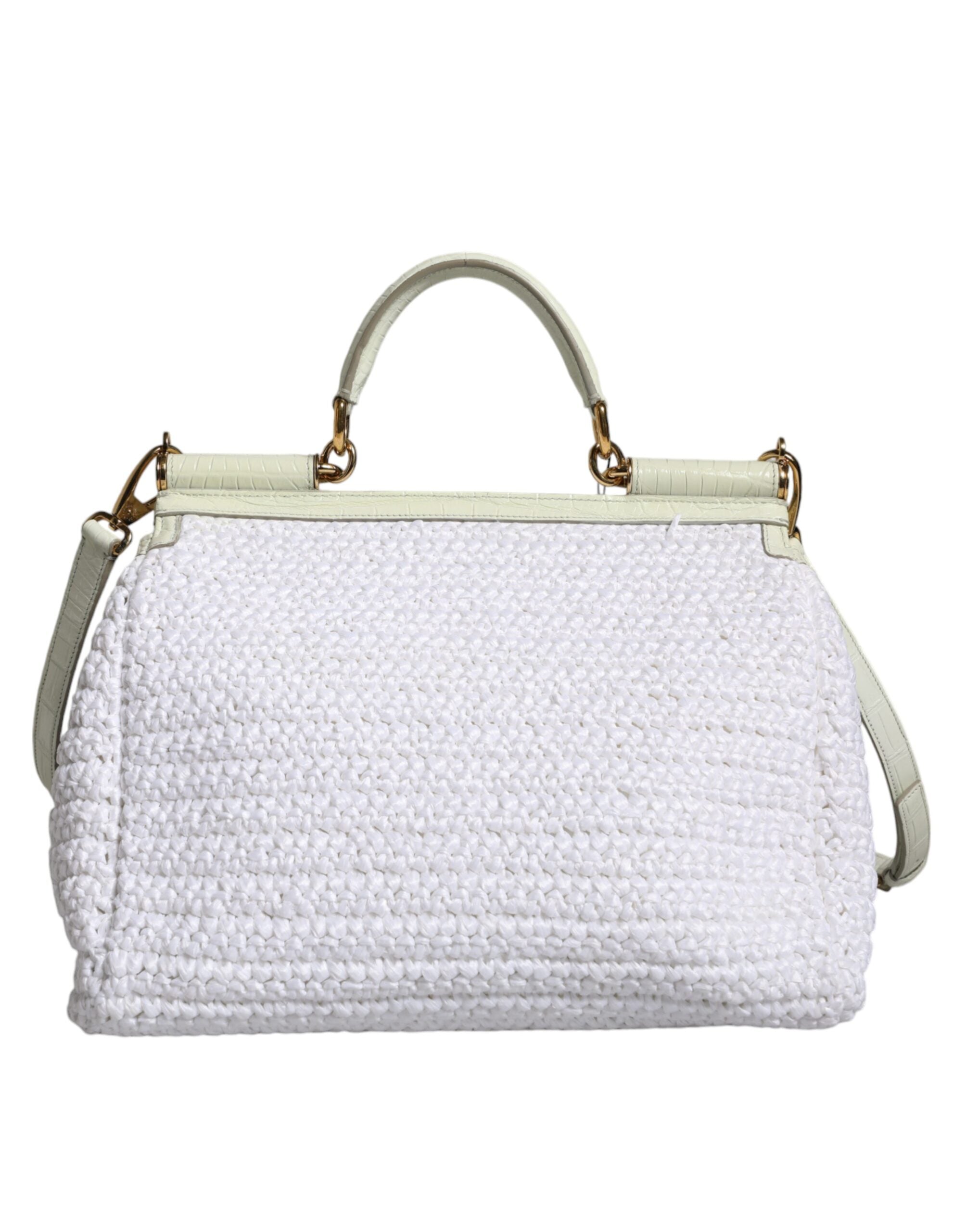 Geantă crossbody Dolce &amp; Gabbana SICILY din piele albă Rafia