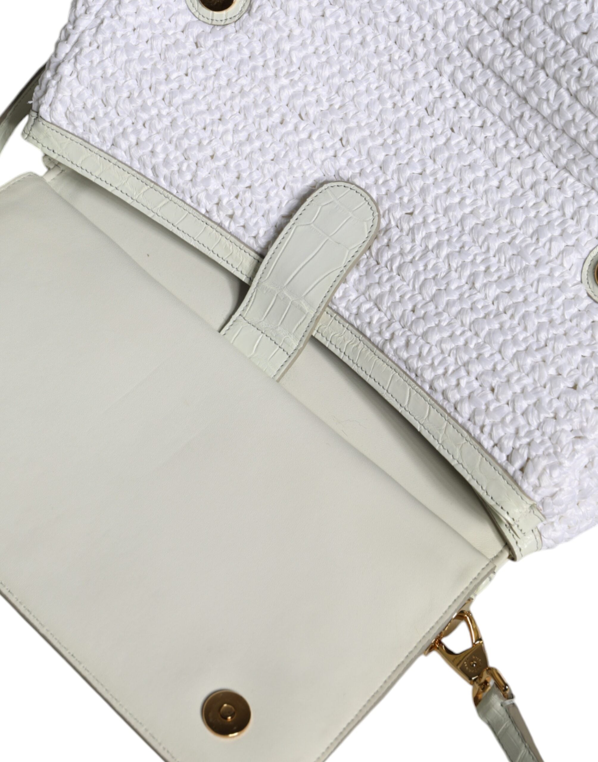 Geantă crossbody Dolce &amp; Gabbana SICILY din piele albă Rafia
