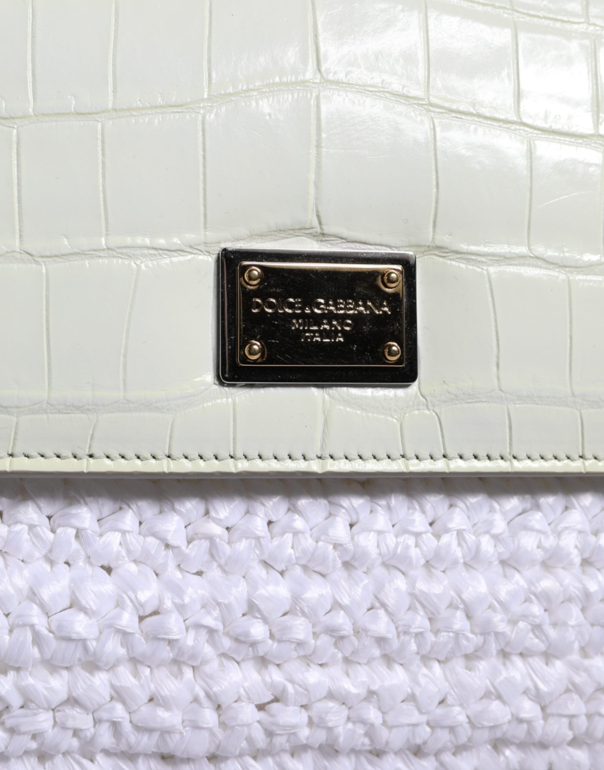 Geantă crossbody Dolce &amp; Gabbana SICILY din piele albă Rafia