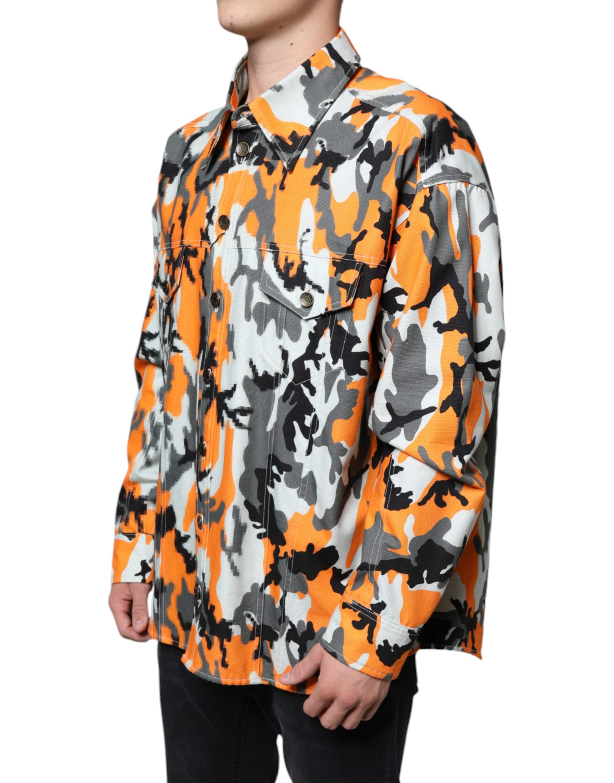 Jachetă Dolce &amp; Gabbana din denim cu guler multicolor camuflaj